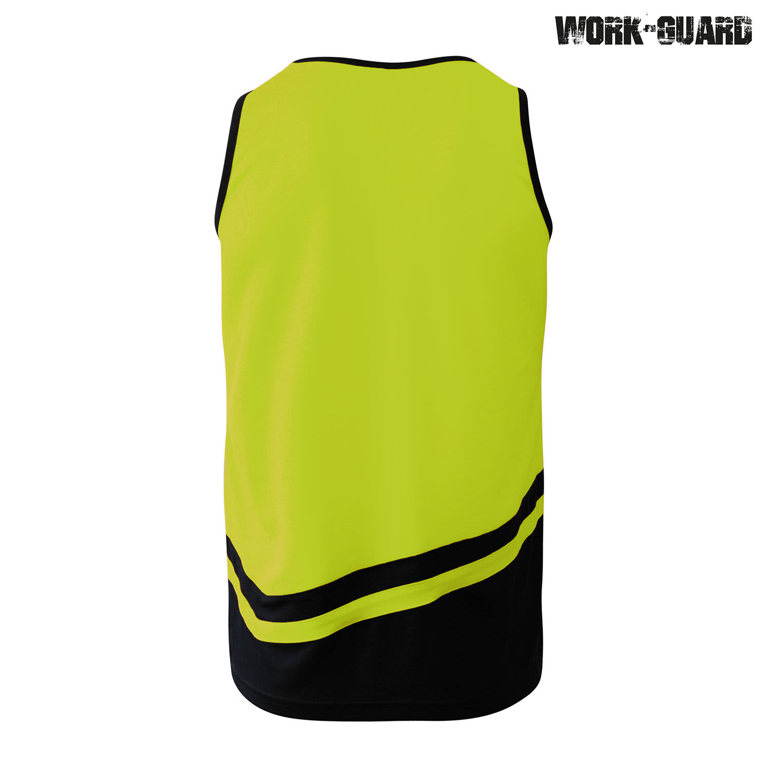 A high-visibility yellow singlet with a black design at the bottom, featuring a logo branding at the top.