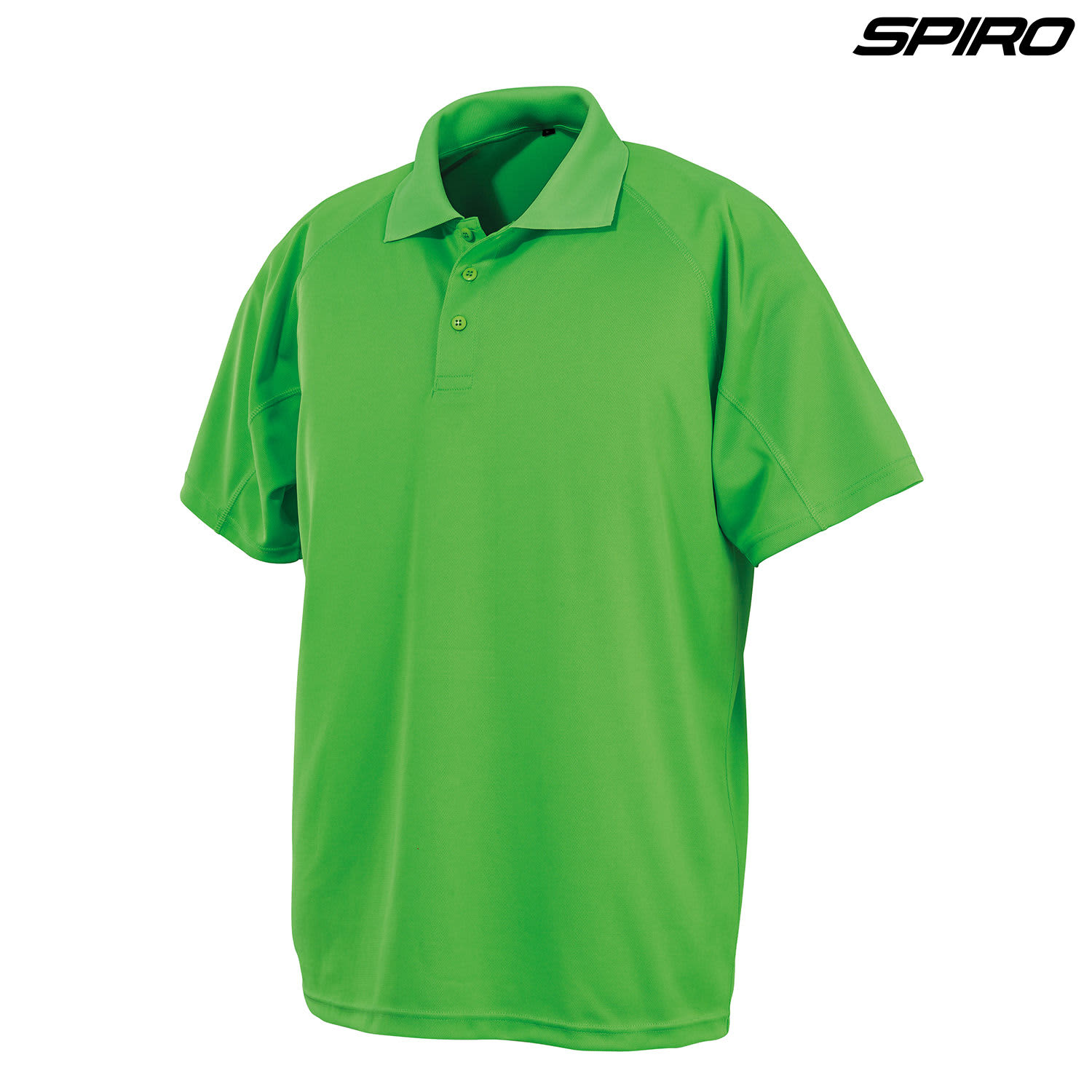 A green polo shirt with a collared neck, short sleeves, and a logo on the top right.
