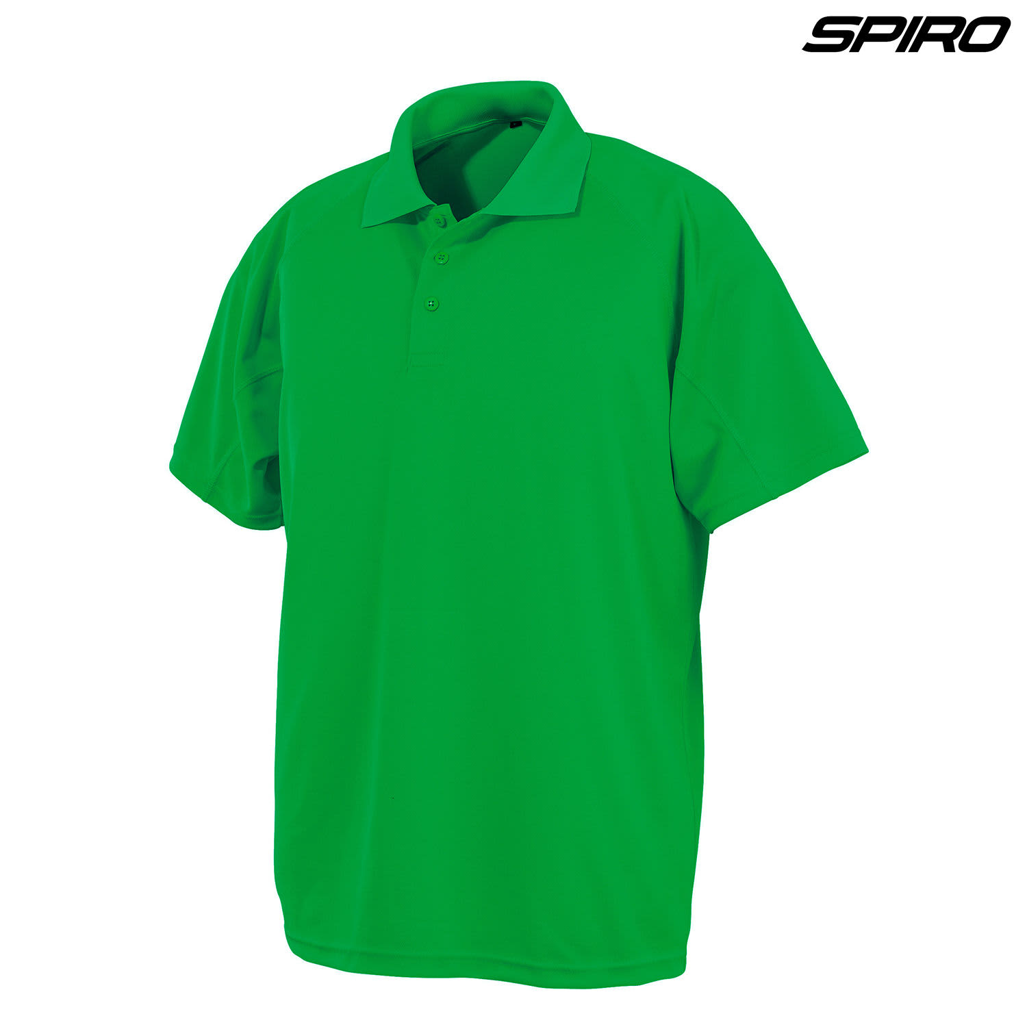 A bright green polo shirt with a collar and a logo. It has a relaxed fit and short sleeves.