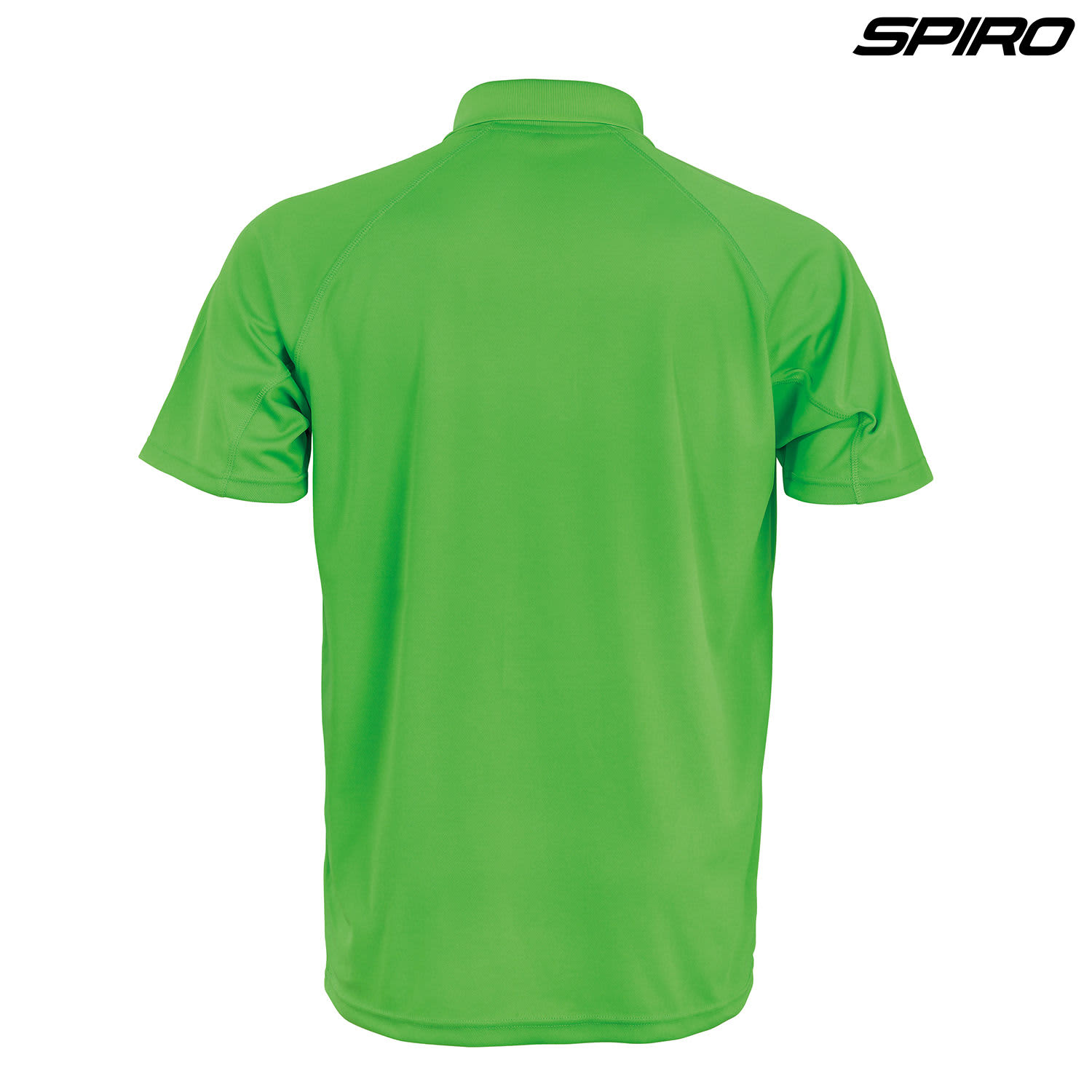 A vibrant green polo shirt with a collar and short sleeves, featuring a logo on the upper corner.
