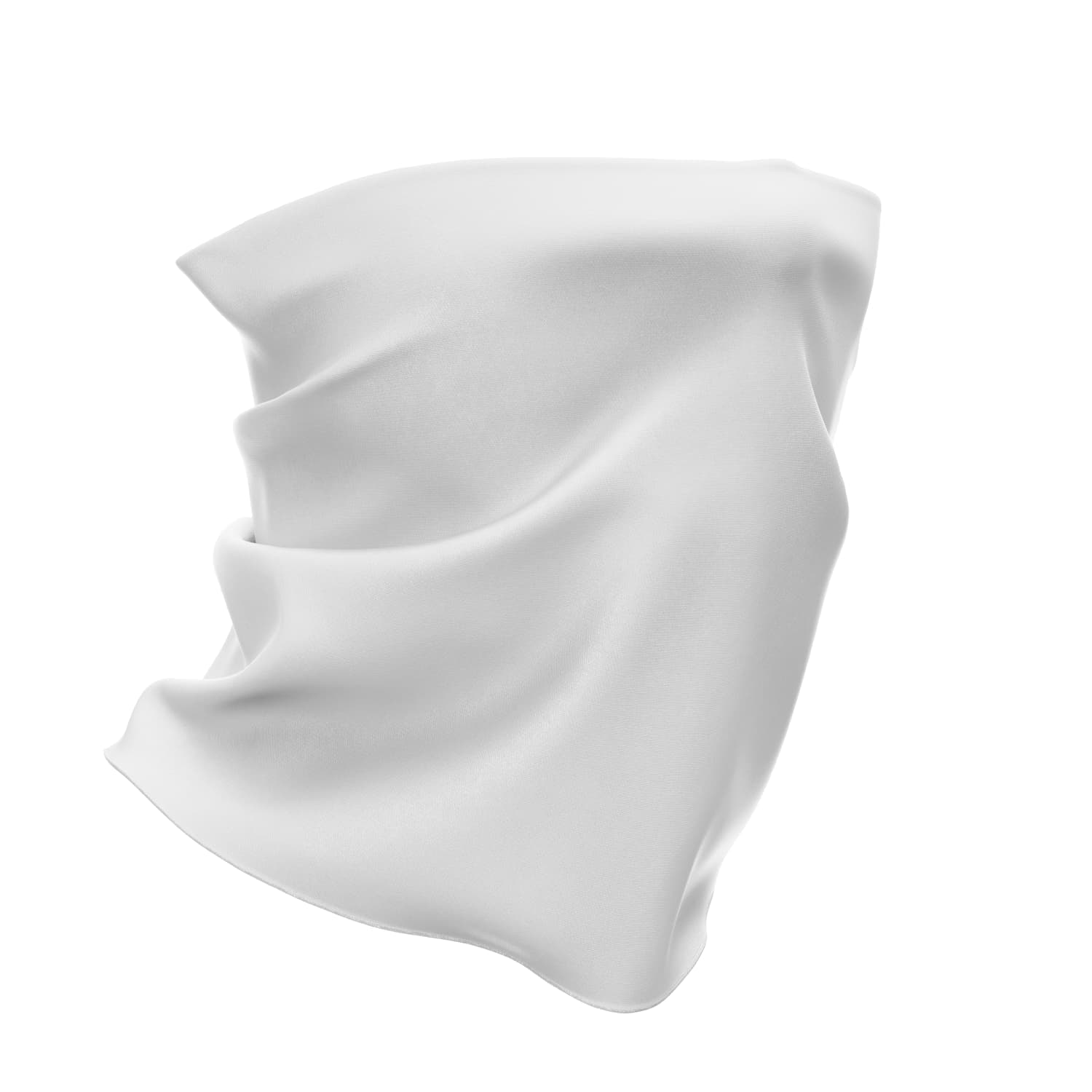A white multifunctional headwear product with a soft, smooth texture, featuring a logo.