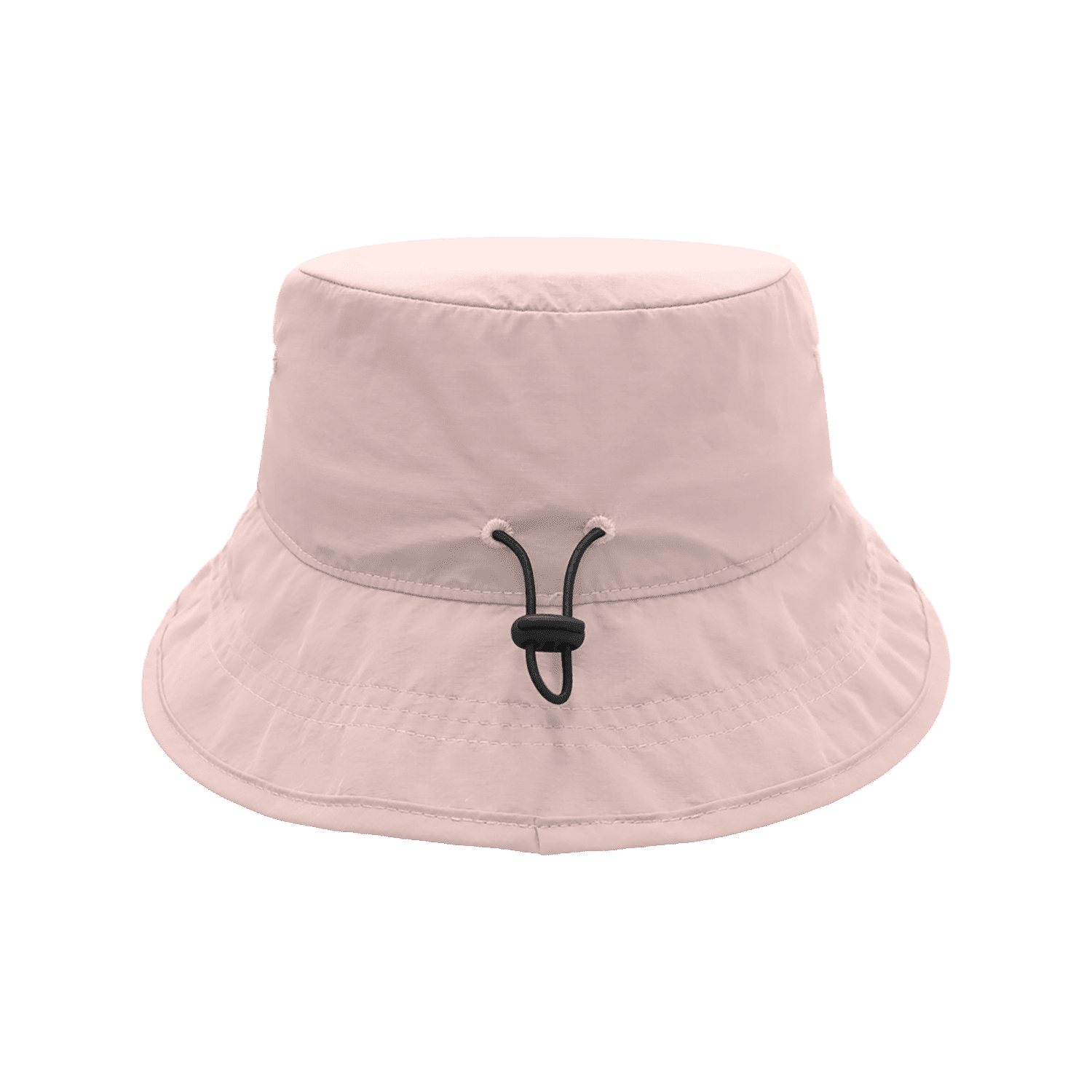 A pink H2300 Surf Bucket Hat with a wide brim and adjustable chin strap. Features a logo on the side.