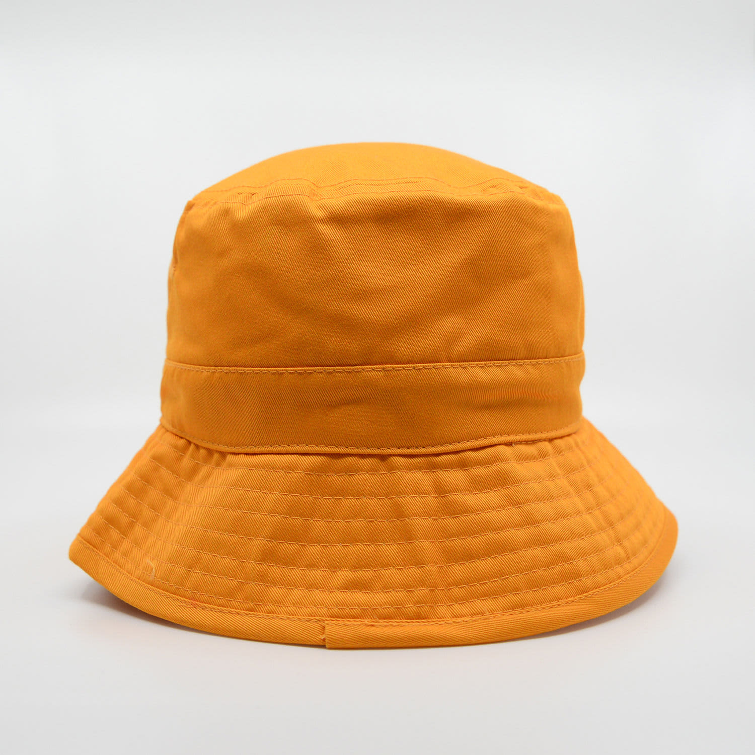 An orange HW24 Bucket Hat with a wide brim and a textured design, featuring a logo.