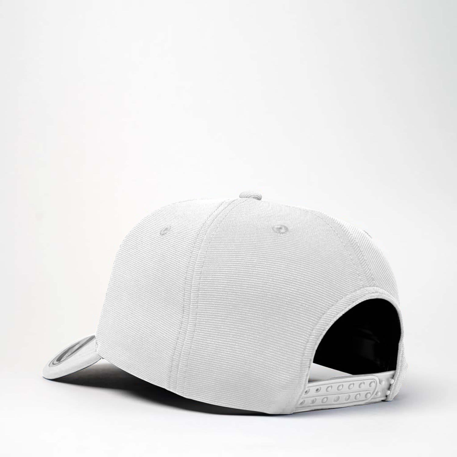 A grey recycled ottoman cap with a curved brim and adjustable strap at the back, featuring a logo.