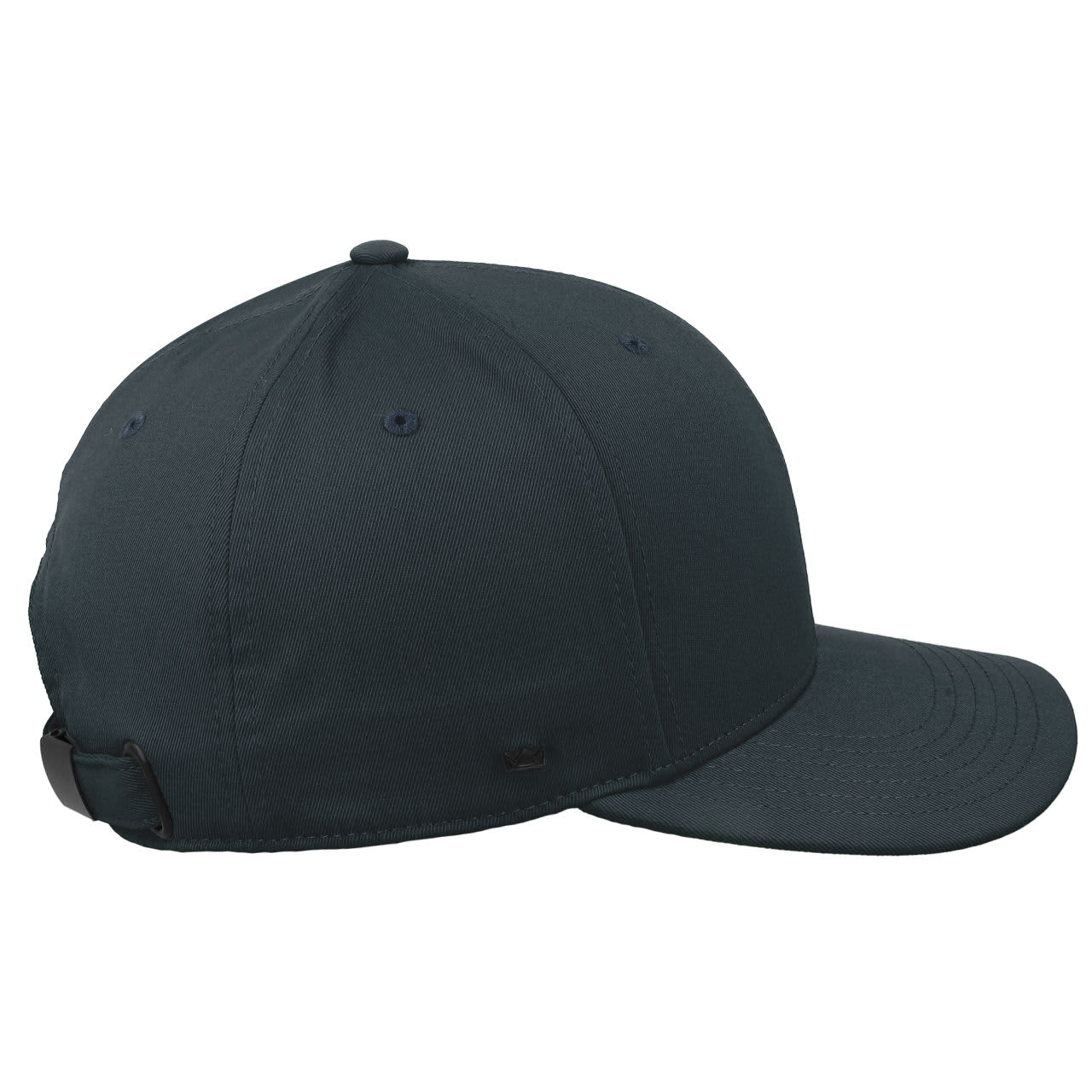 A dark green classic 6-panel cap featuring a adjustable strap and a logo on the side.