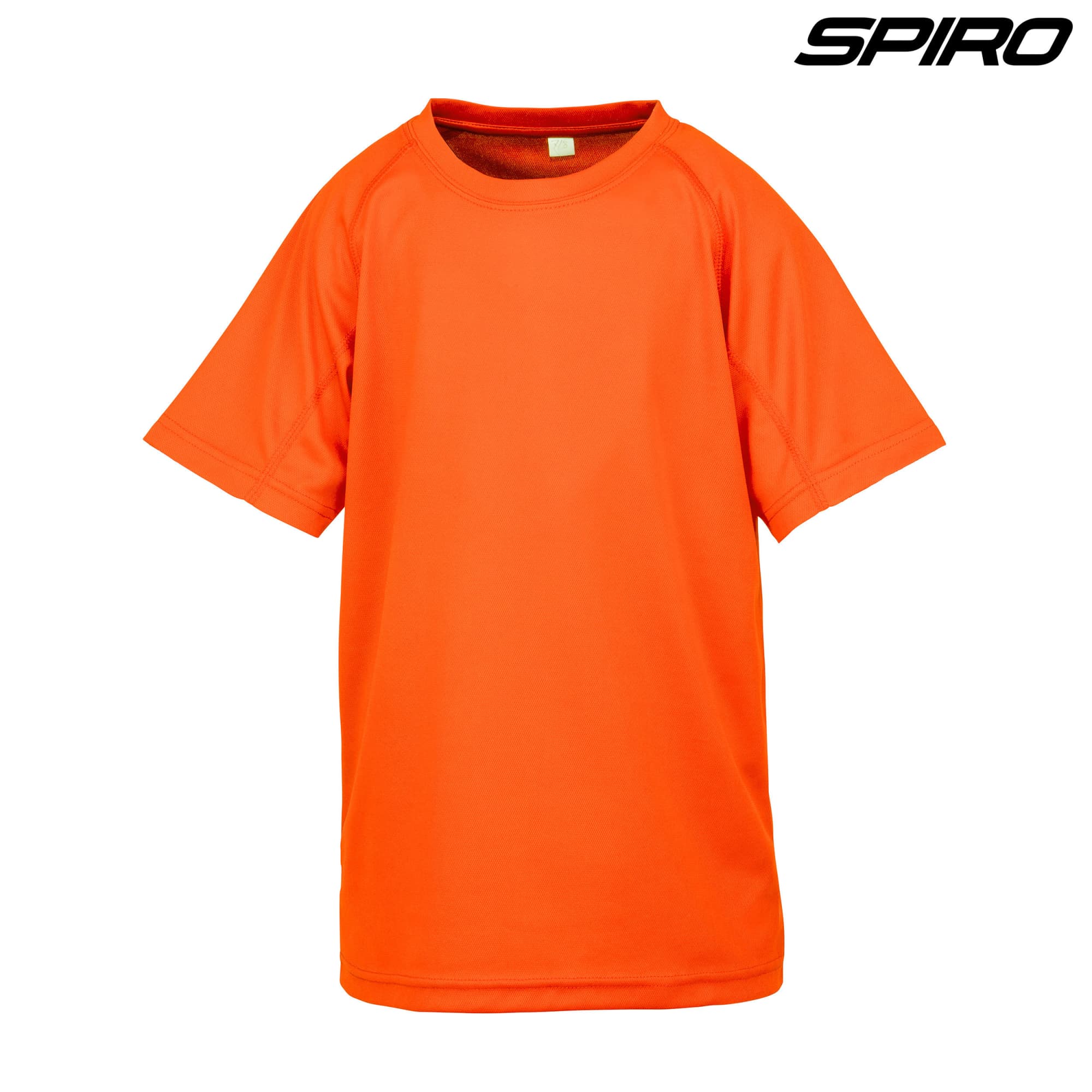 An orange Youth Impact Performance Aircool T-shirt with a round neckline and short sleeves. It features a logo.