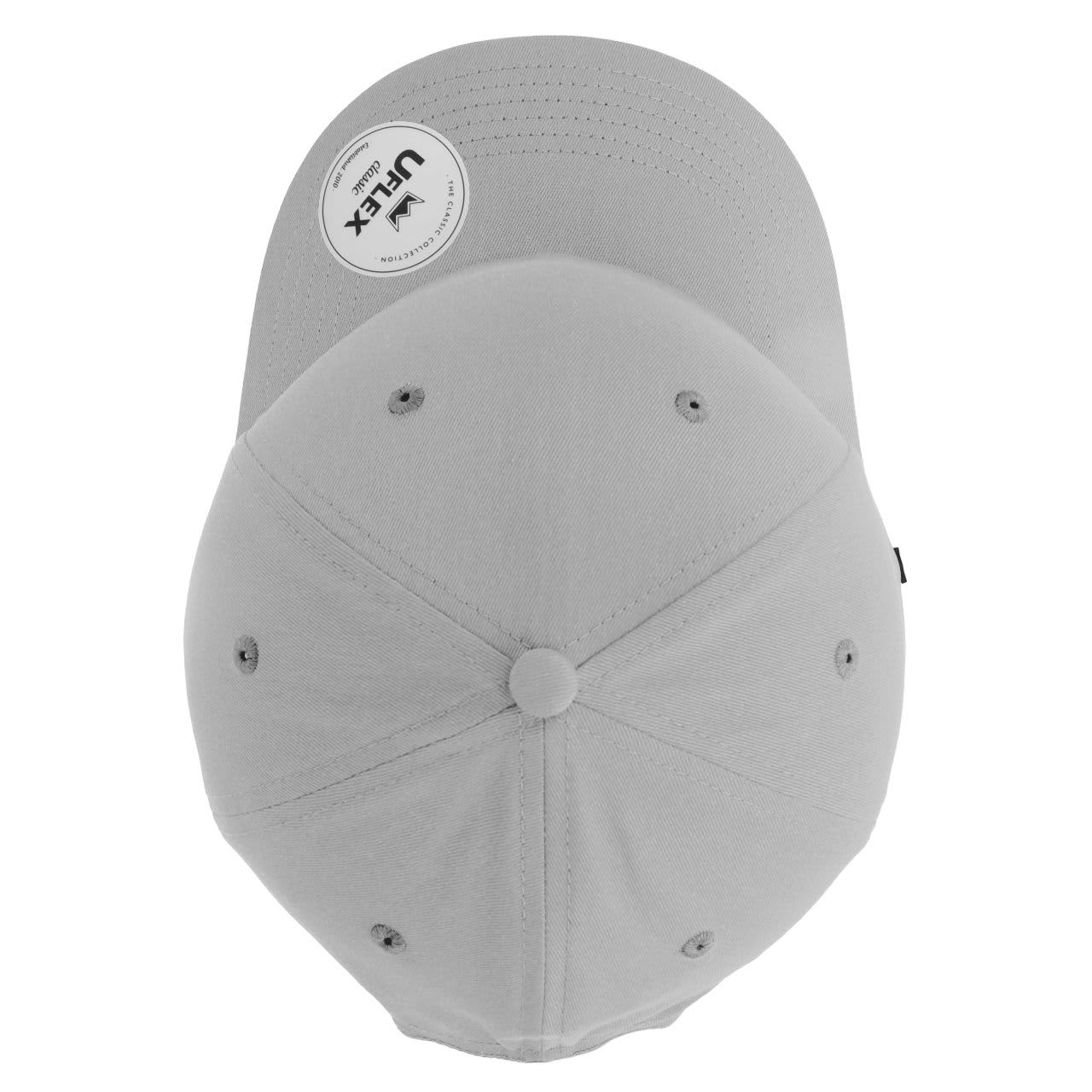 A grey Classic 5 Panel Cap with a branded tag and six ventilation holes on the top.