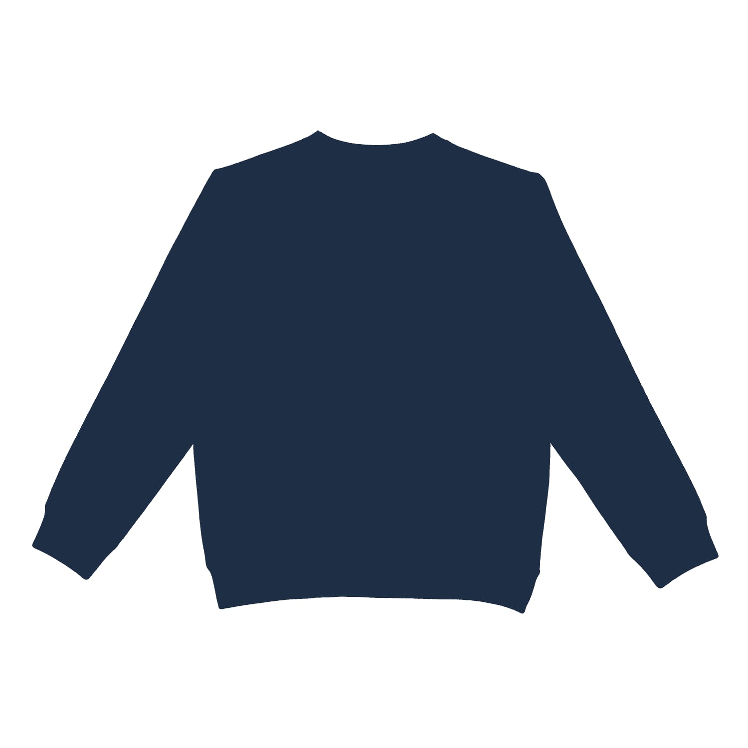 A navy crewneck jumper with long sleeves and a ribbed hem. The back features a simple design and a logo.