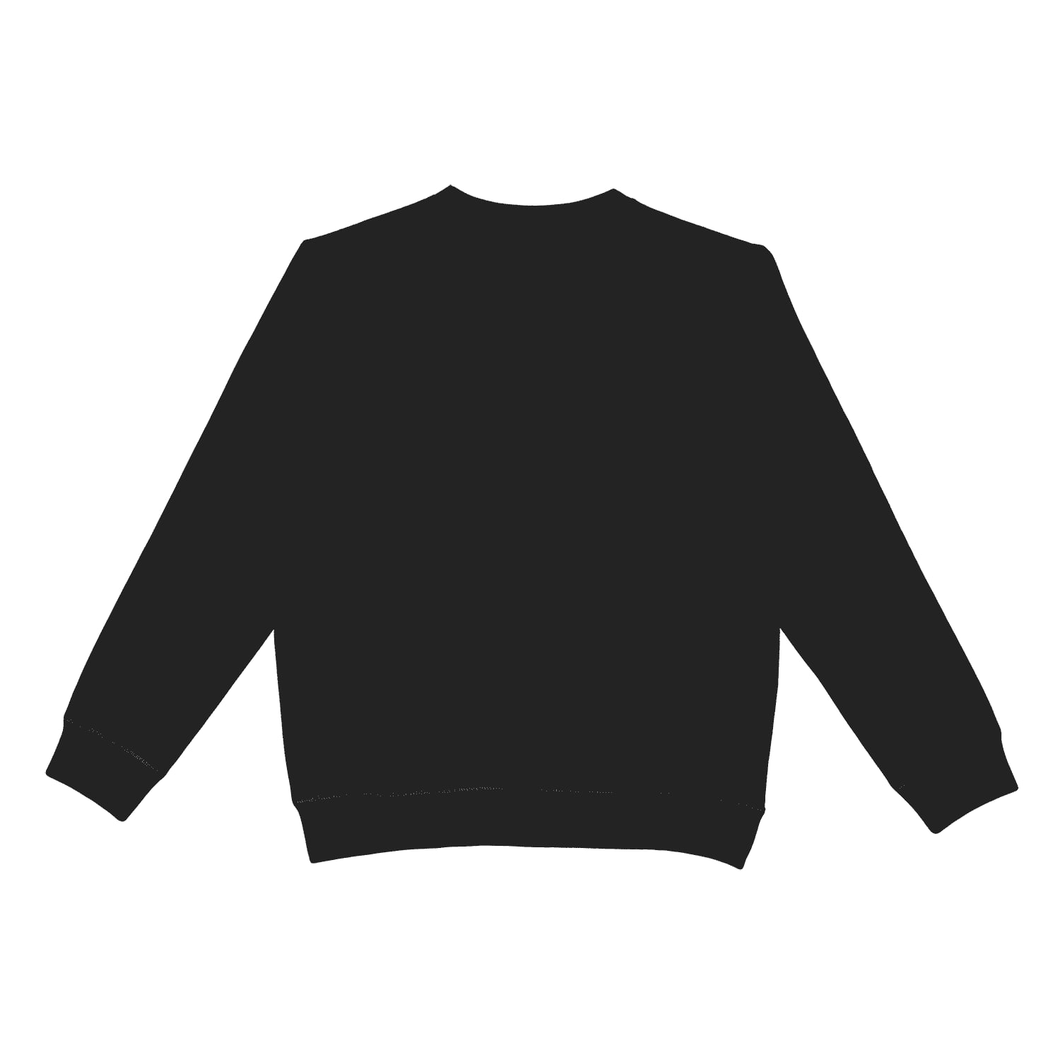 A black crewneck jumper featuring long sleeves and a relaxed fit, with a logo on the front.
