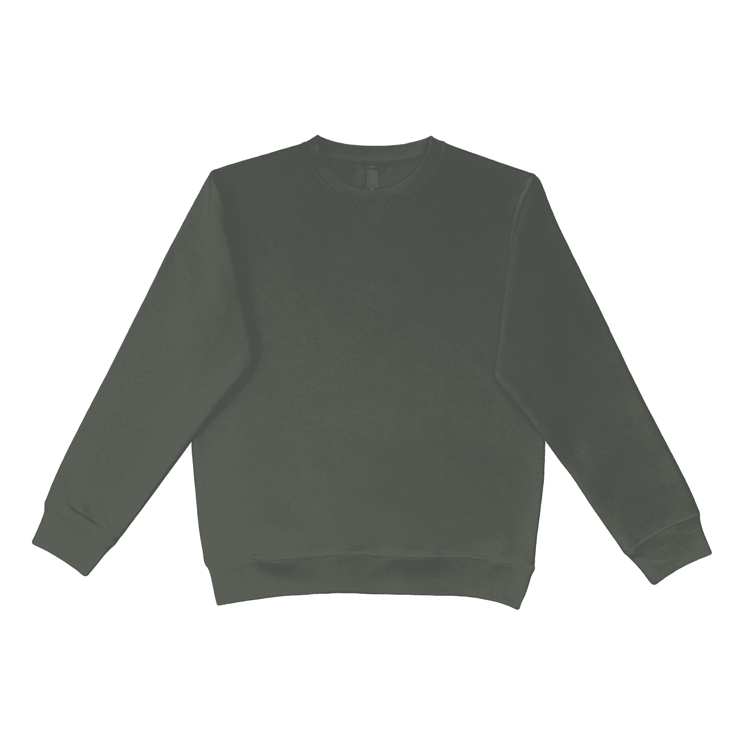 A dark green crewneck sweater in a relaxed design, featuring long sleeves and a rounded neckline.