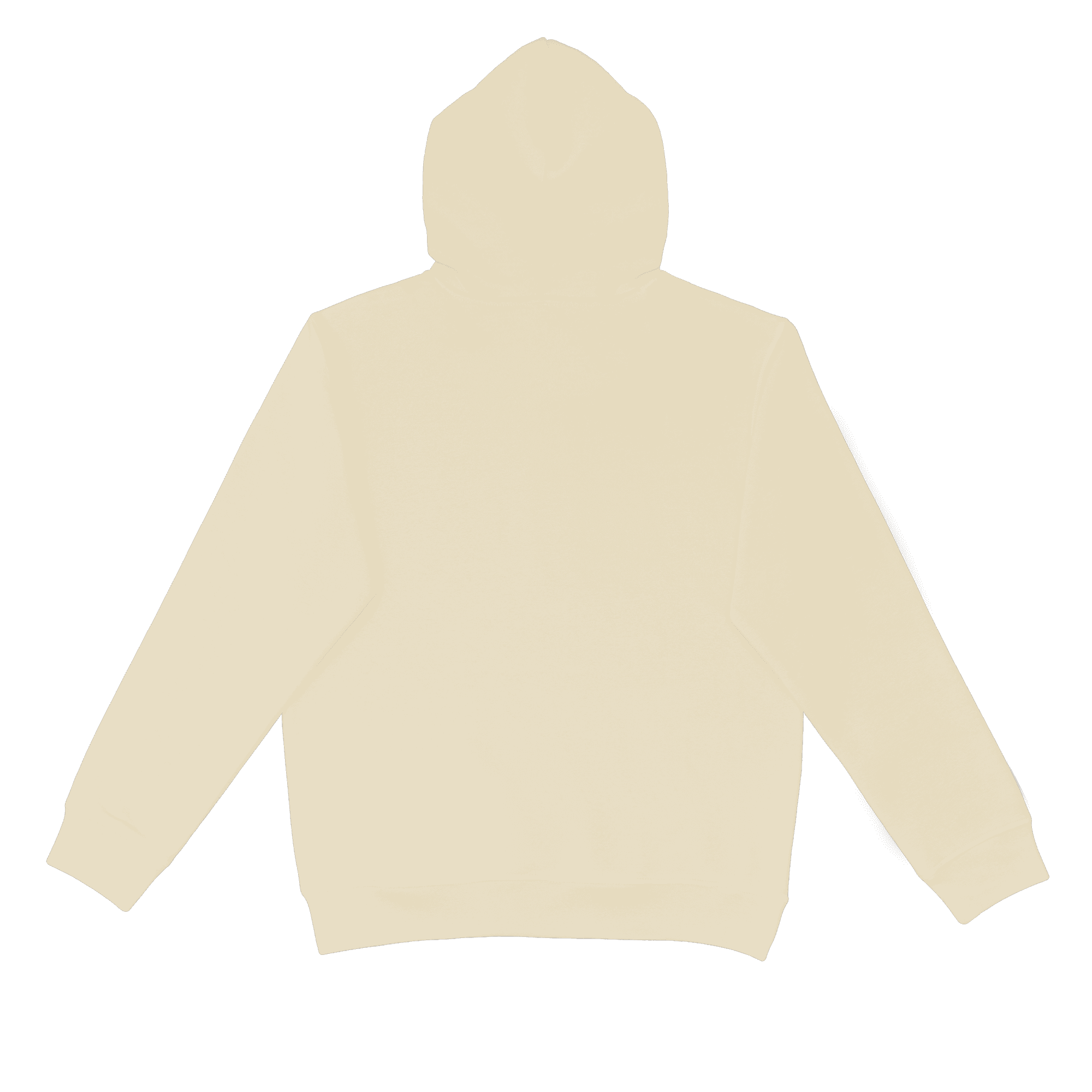 A cream-coloured hoodie with a hood and long sleeves, featuring a logo.