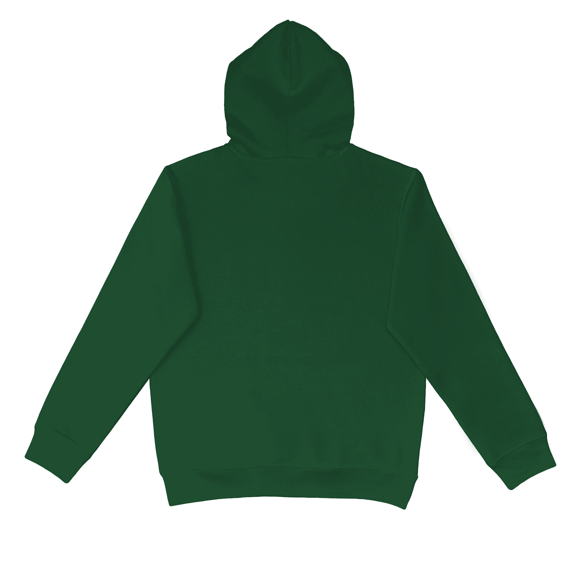 A green hoodie featuring a hood and long sleeves, with a simple design and branding details.