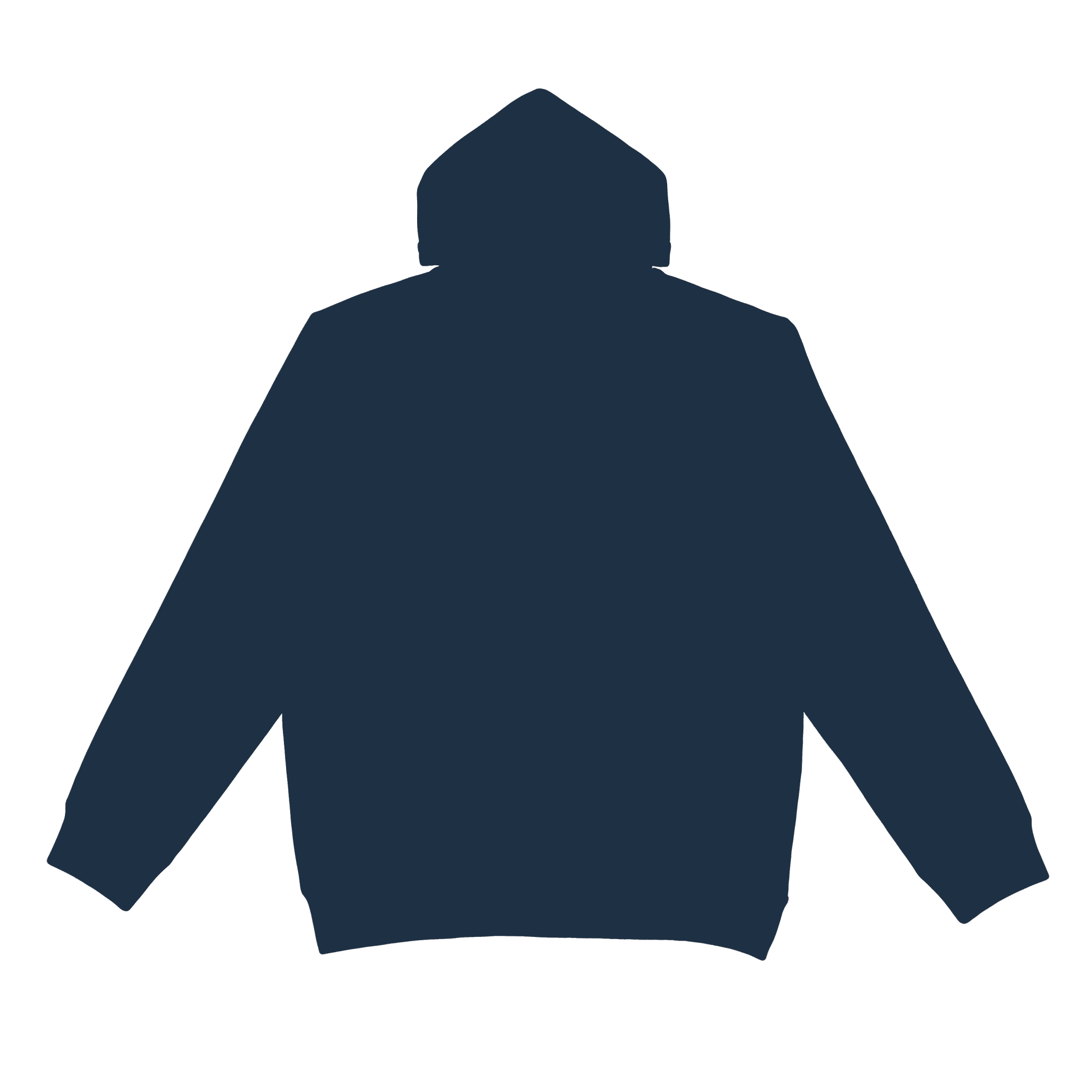A dark navy blue hoodie with a hood, featuring no pockets and a simple design.