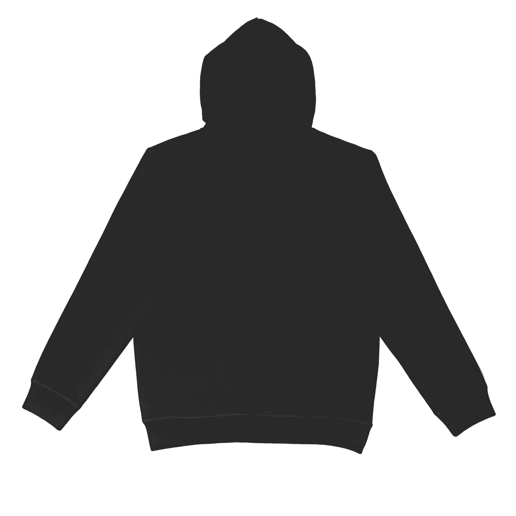 A black adult hoodie with a hood and no front pockets, featuring a simple design.