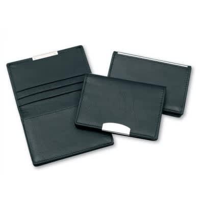 Premium Leather Card Holder with Credit Card Section & Silver Trim
