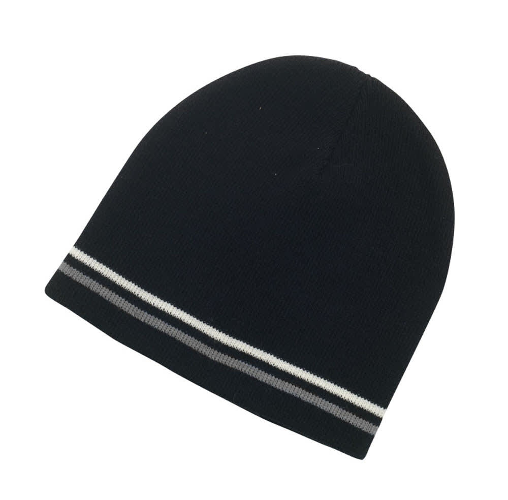 Double Striped Beanie Black/White/Grey