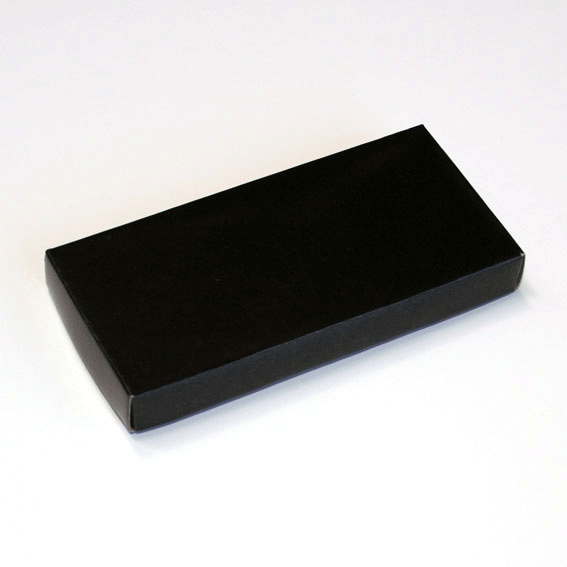 A black rectangular box with a smooth surface and no visible markings or branding.