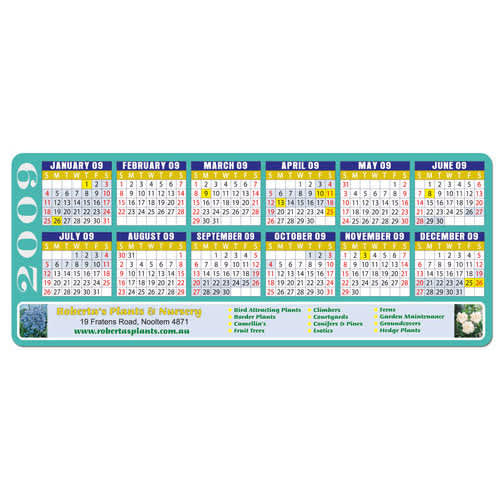 A calendar magnet featuring rounded corners, displaying the months of January to December 2009 in vibrant colours.