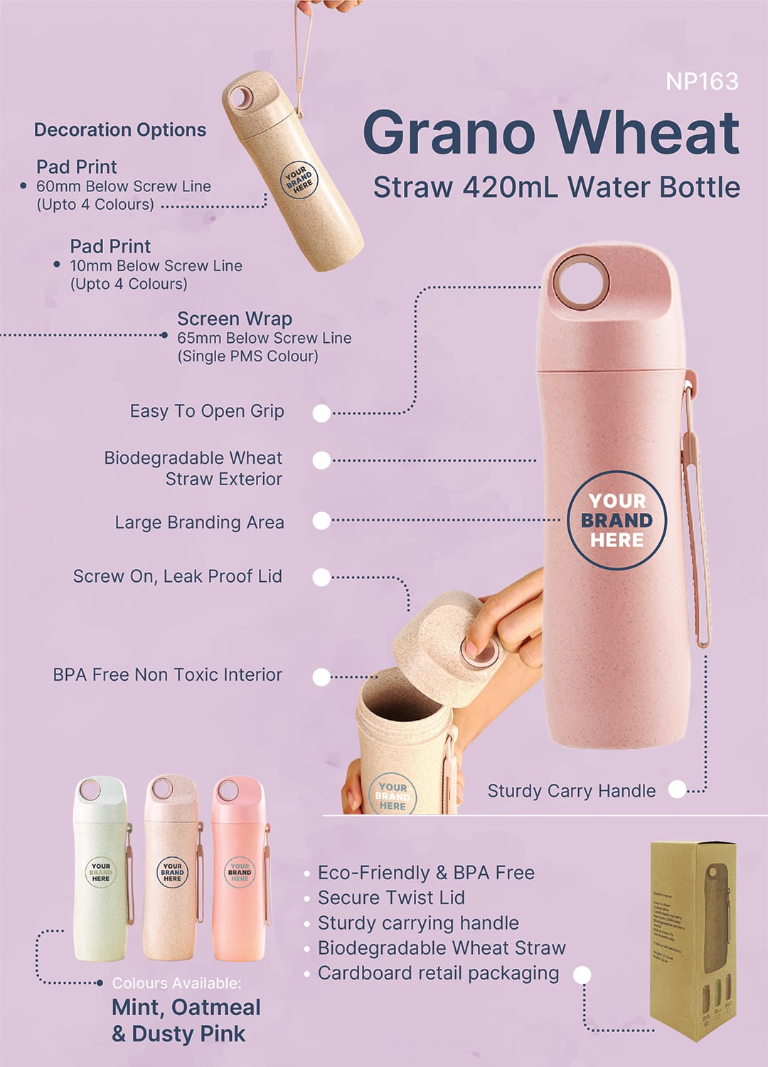 Grano 420ml Wheat Straw Water Bottle - NP163 Image 