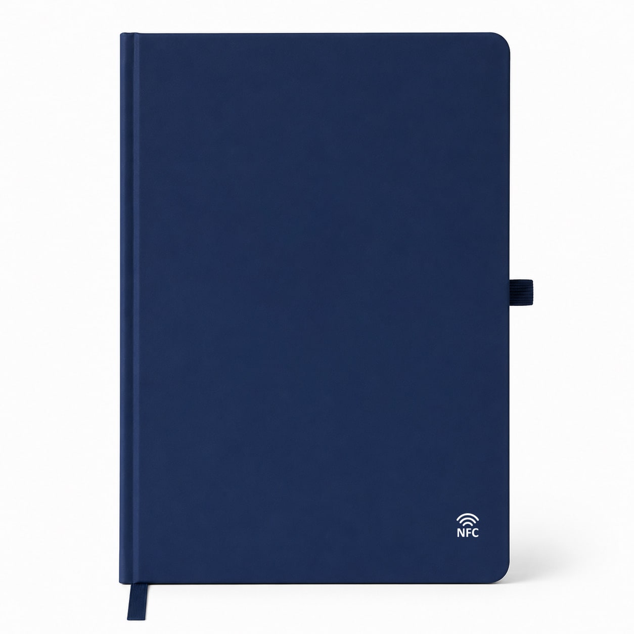 A navy A5 smart notebook with a textured cover and a small NFC logo at the bottom.