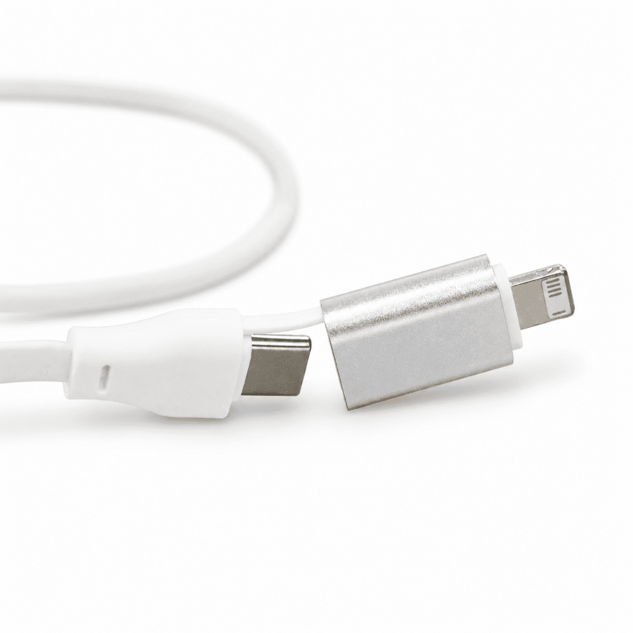 A white 60W fast charging cable with a silver connector, designed for phone and technology devices. It features a logo.