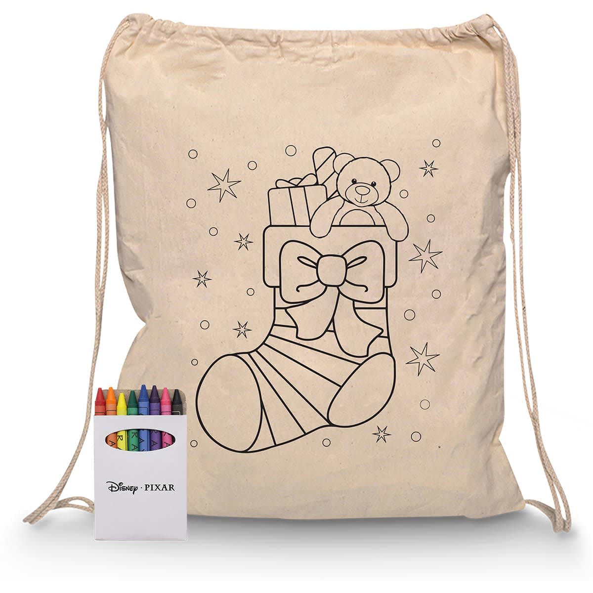 Squiggle Calico Drawstring Bag + Crayon set - RB1020S Image 