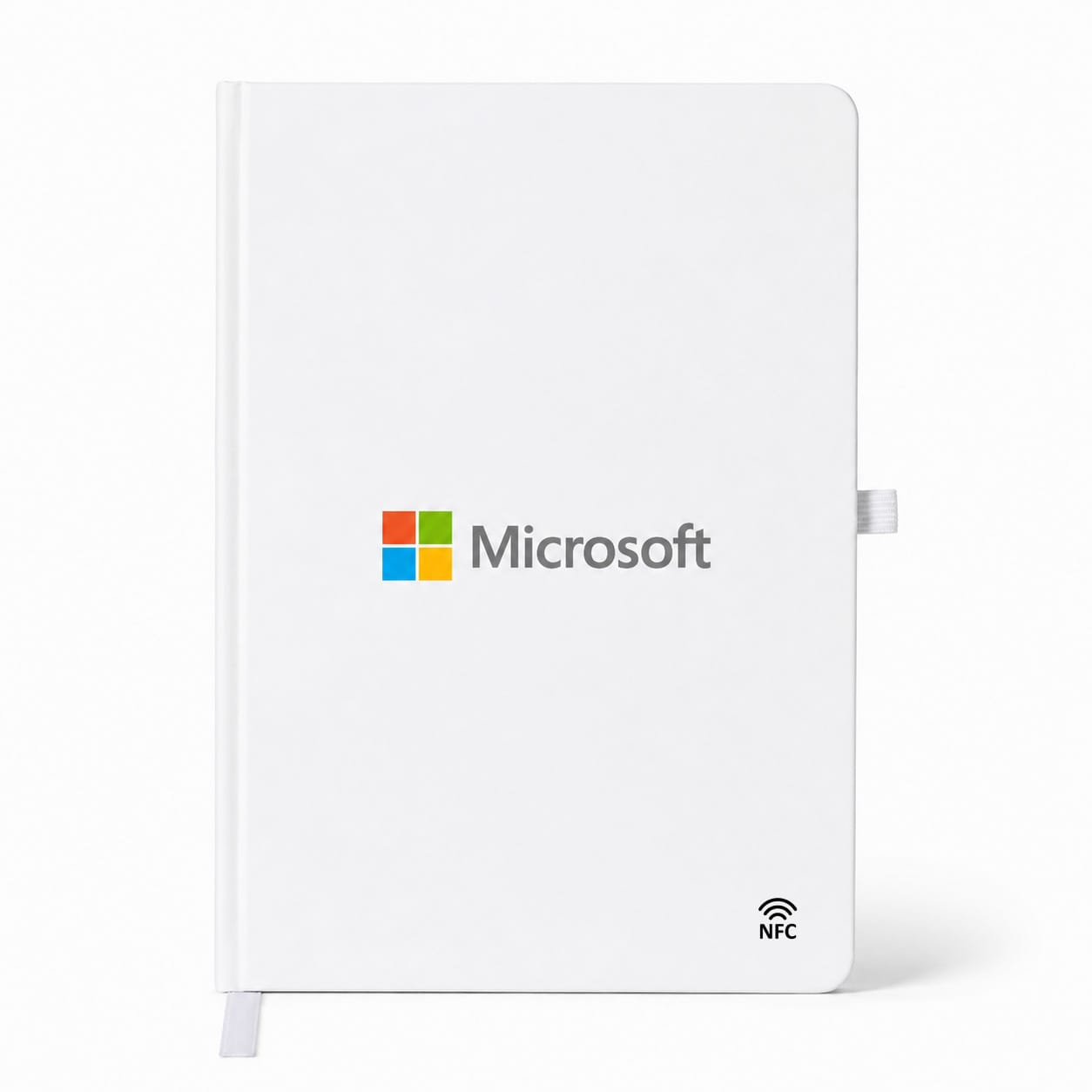 A white A5 smart notebook featuring a logo, designed for office and business use.