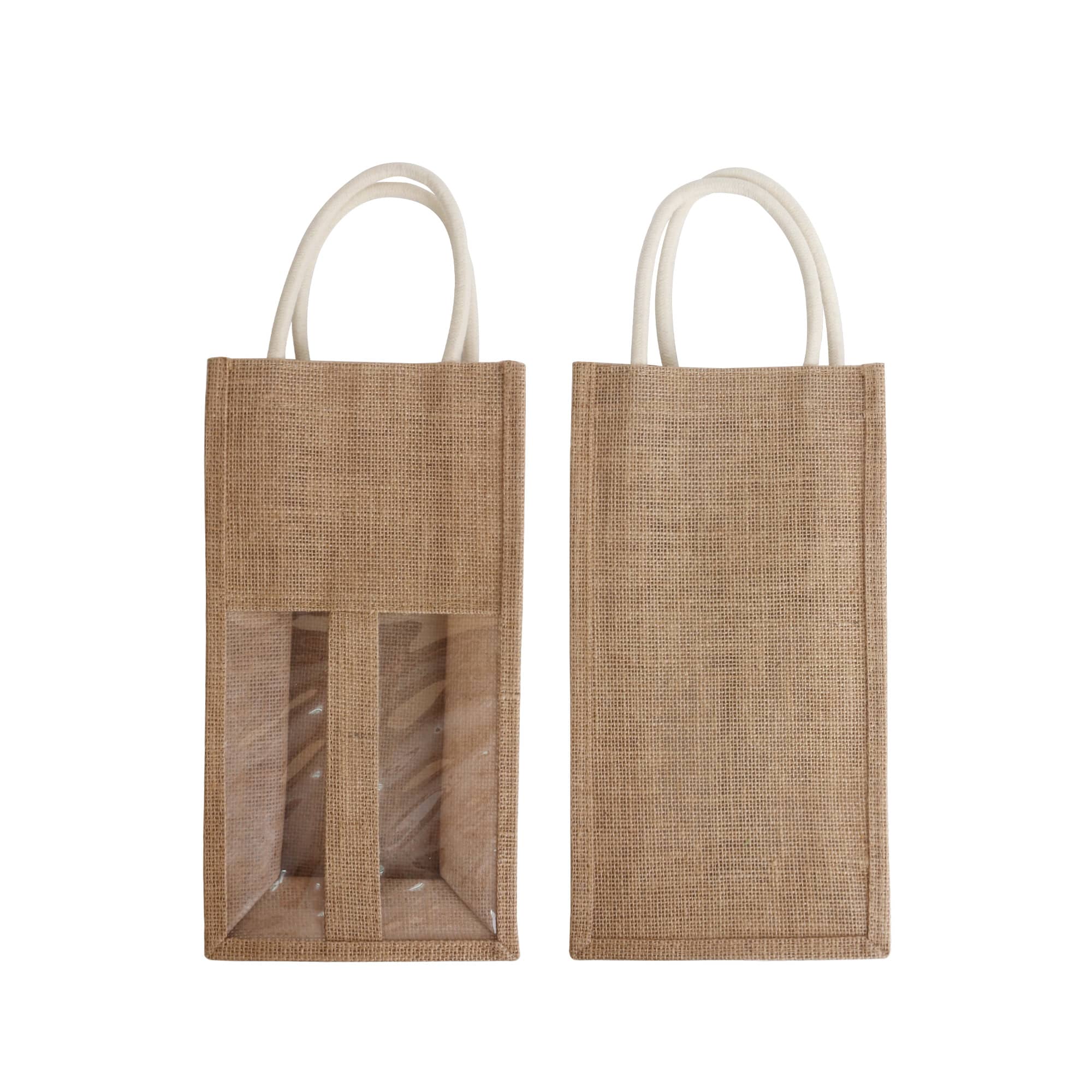 Alternative view of Jute Double Wine Carrier with Window