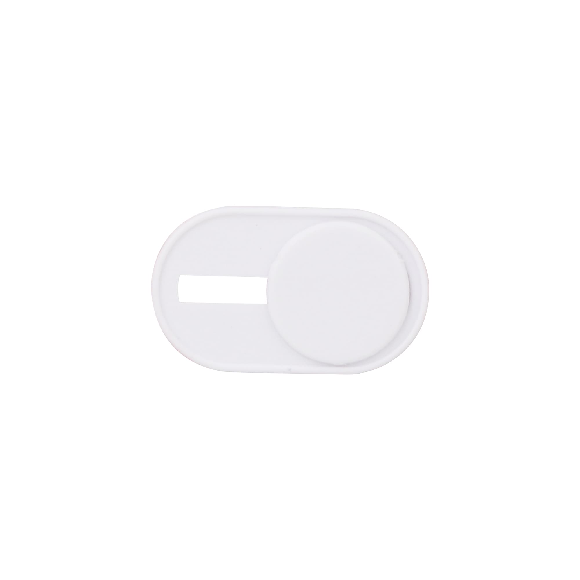 A white mini webcam cover with a sliding mechanism, designed for privacy protection. It features a simple oval shape.