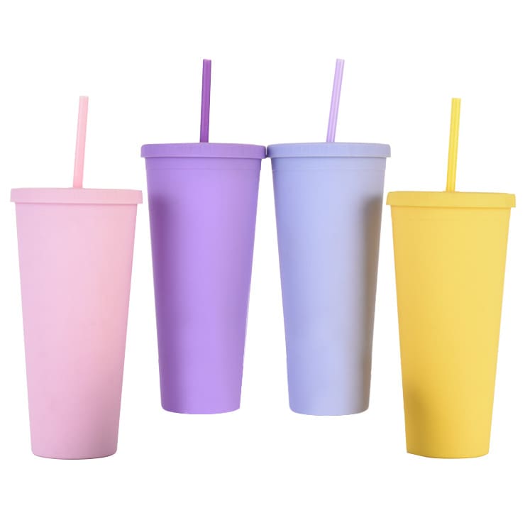 24oz Matte Plastic Cups with Lids & Straws - PXD279 Image 