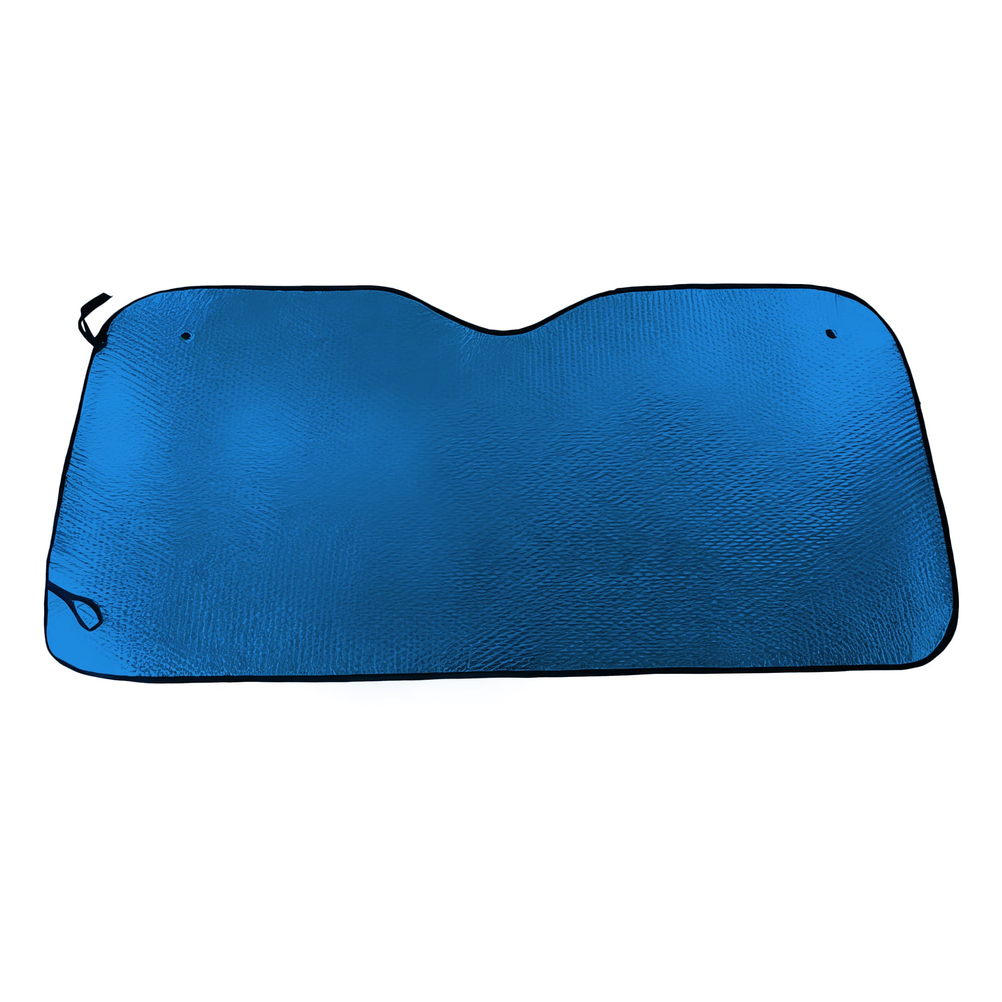 A blue bubble aluminium car sunshade with black edges, designed to block sunlight and reduce interior temperature.