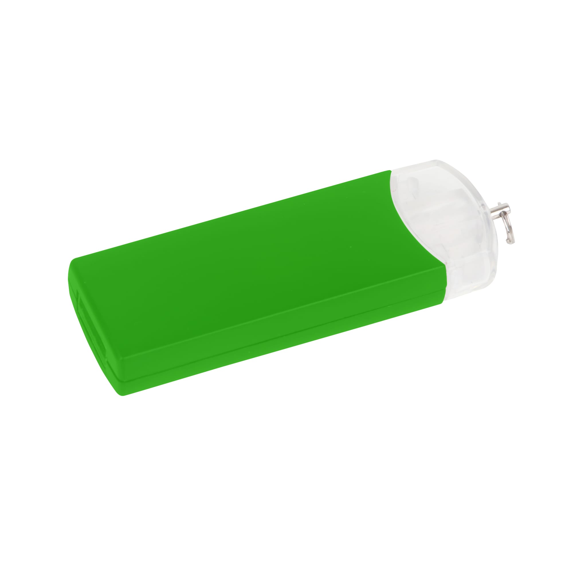 A green Gyro USB flash drive with a clear cap, featuring a logo on the side.