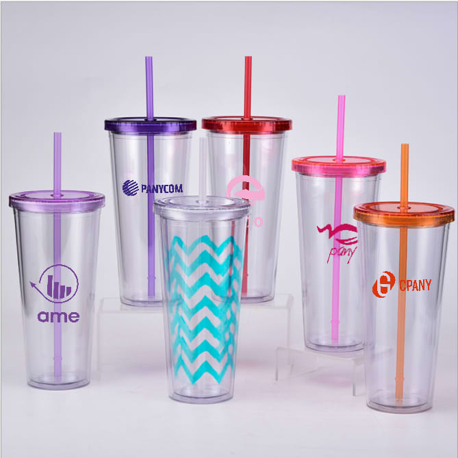 24oz Plastic Cups with Lids & Straws