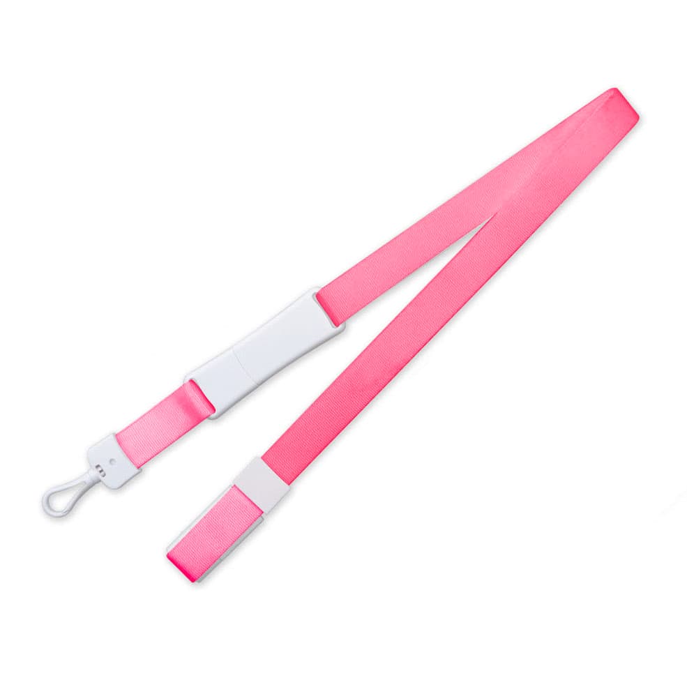 A pink magnetic clip lanyard featuring a sturdy attachment and a smooth surface, designed for holding flash drives.