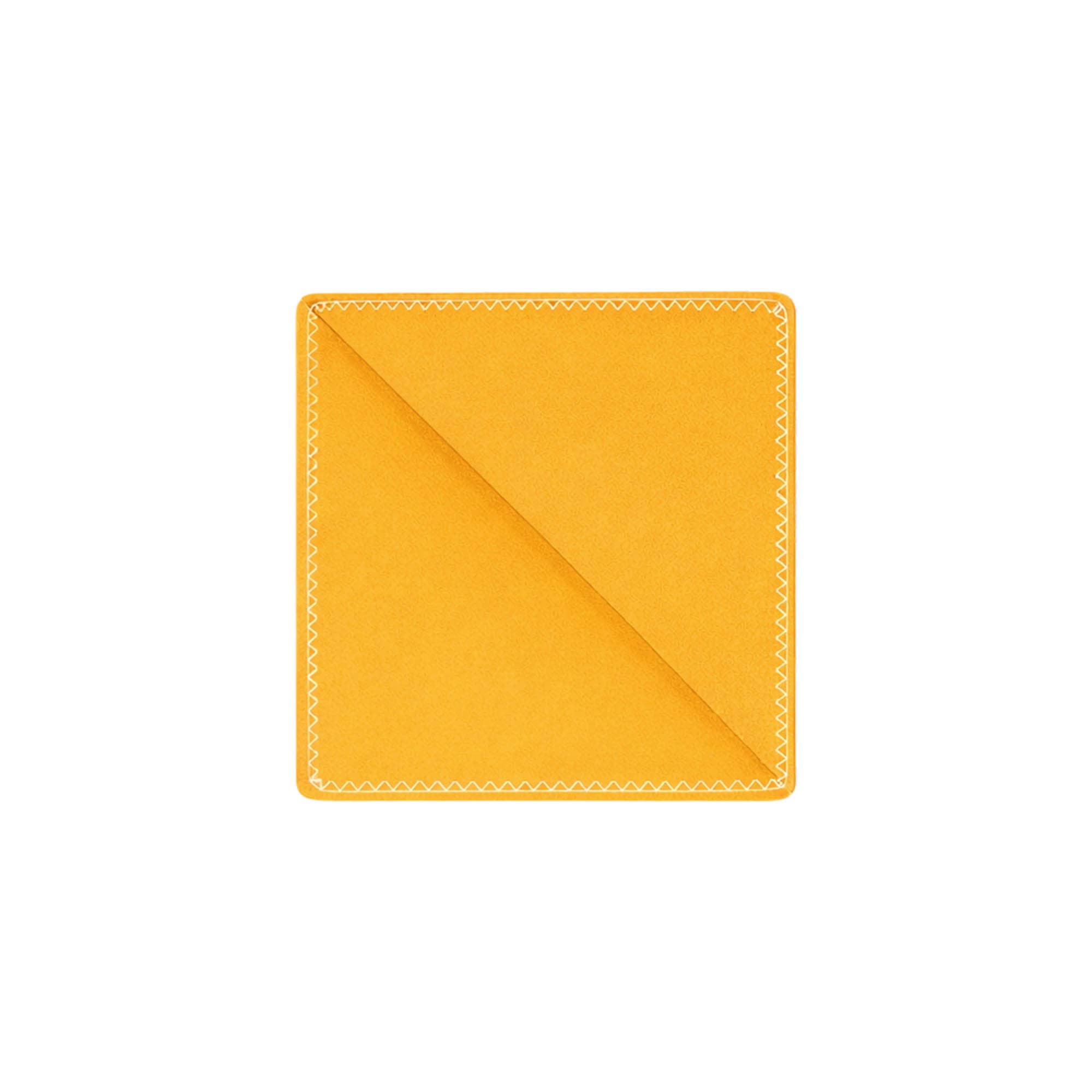 A yellow PU bookmark with a stitched border, featuring a triangular fold. It has a simple design and a smooth finish.