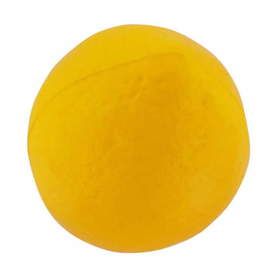 A yellow lemon-shaped stress reliever with a smooth surface, designed for squeezing and relaxation.