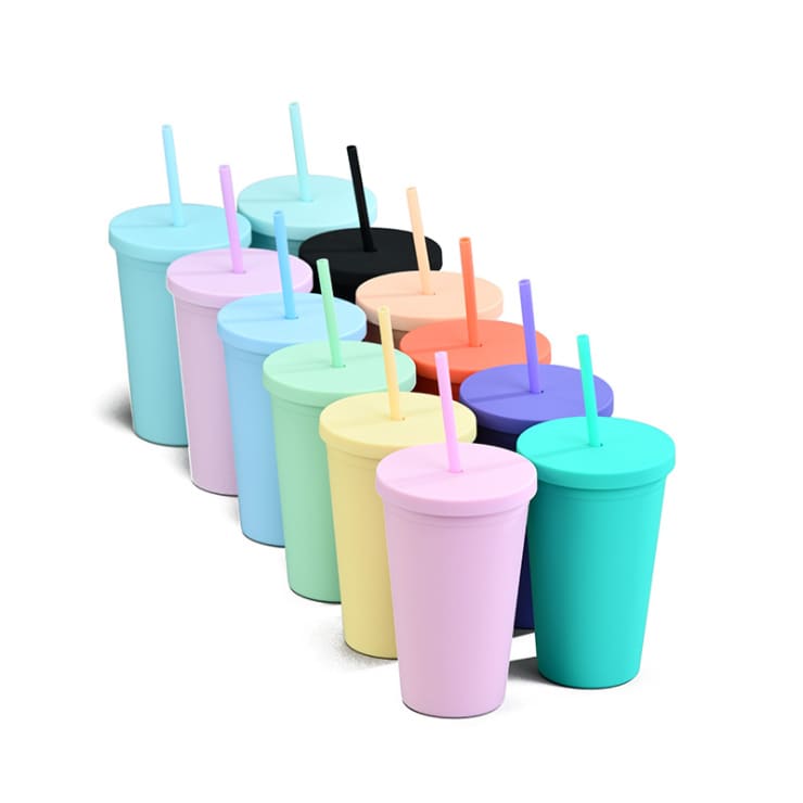 16oz Matte Plastic Cups with Lids & Straws - PXD278 Image 