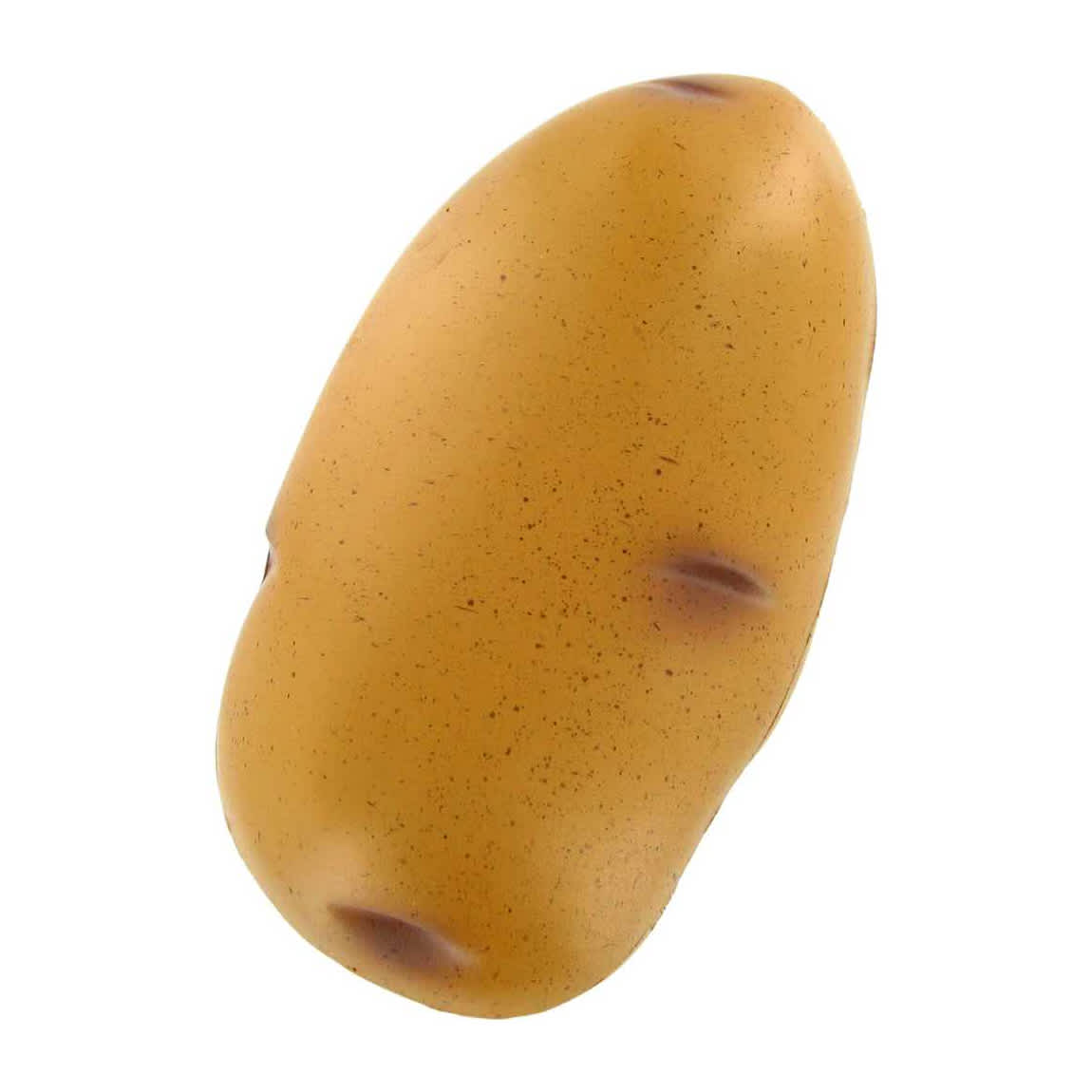A brown potato-shaped stress reliever with a textured surface and a realistic appearance.