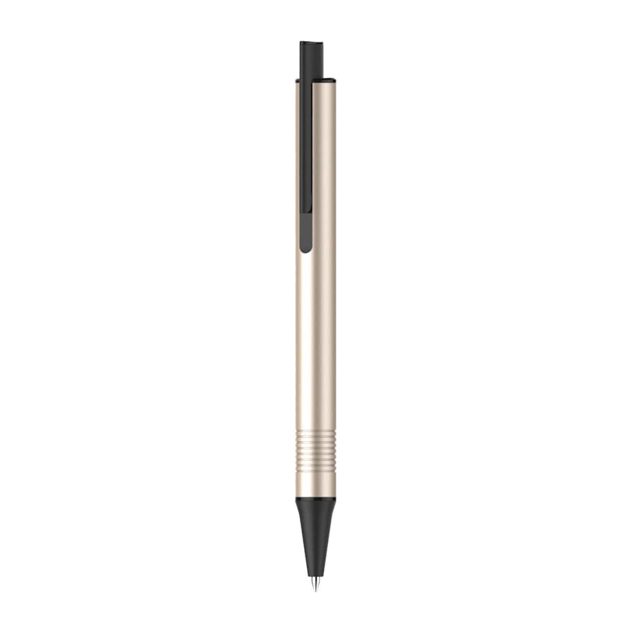 A gold and black pen designed to resemble a sword, featuring a clip for easy attachment.
