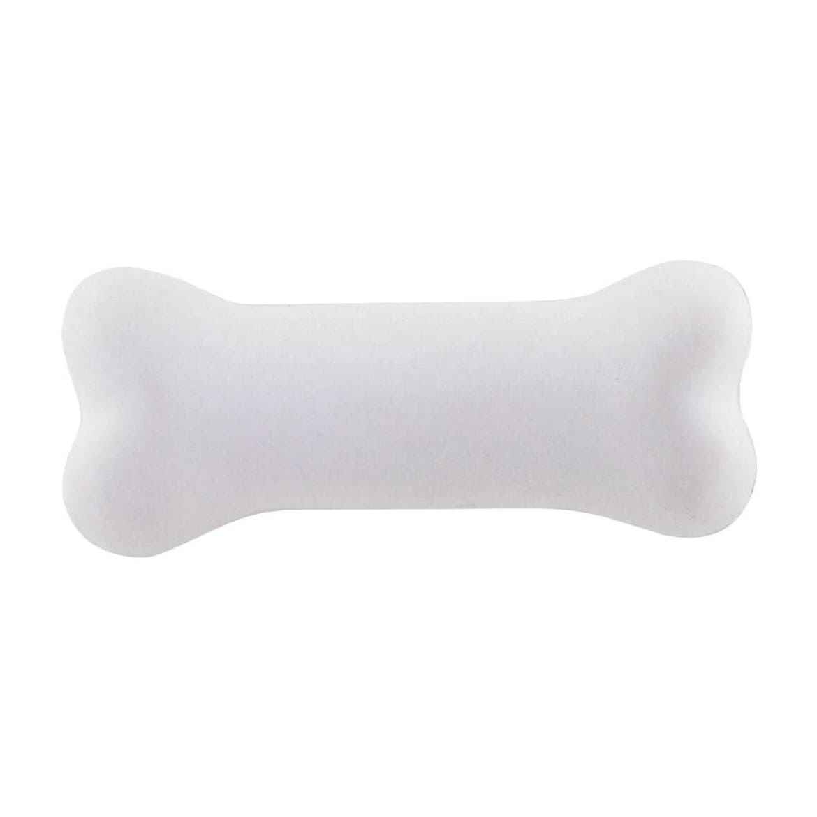 A white bone-shaped stress reliever with a smooth surface, designed in a fun animal theme.