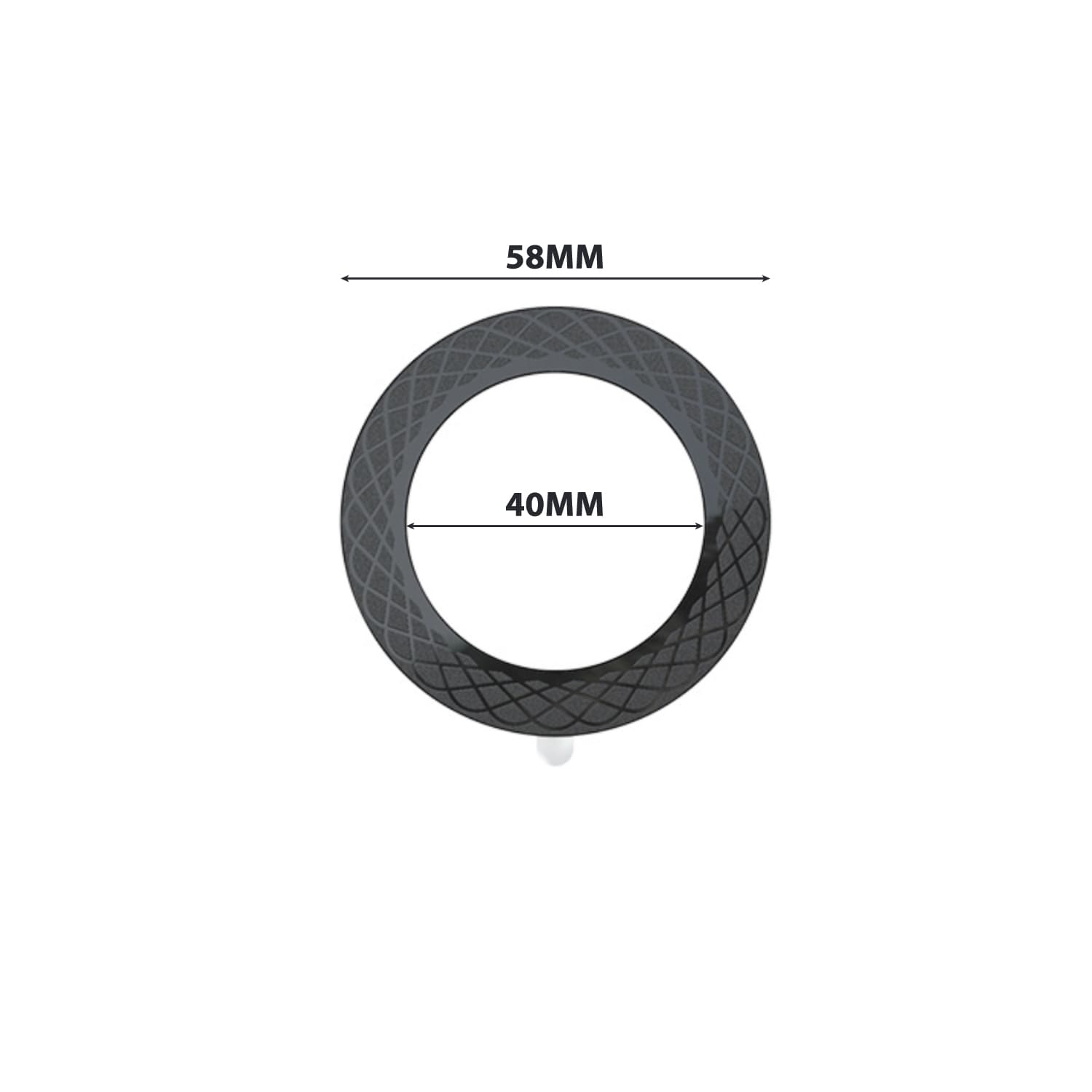 A black magnetic ring with a textured surface, measuring 58mm in diameter and 40mm in width.