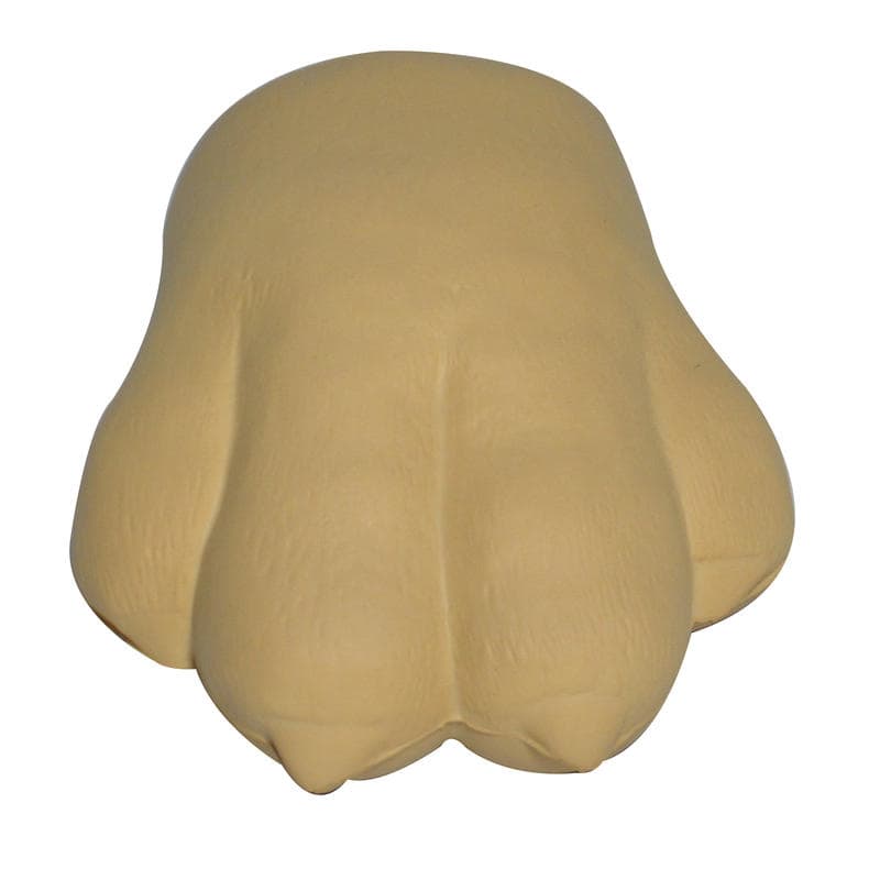A dog paw shape stress reliever in a light beige colour, featuring textured details and rounded pads.