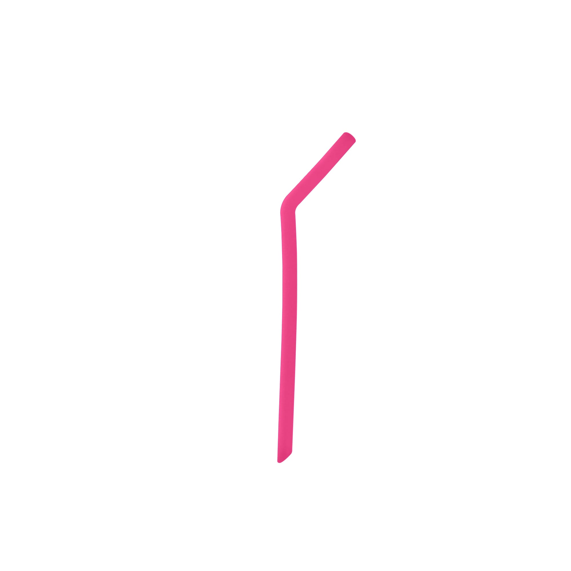 A reusable silicone straw in vibrant pink, featuring a flexible design and a smooth surface.