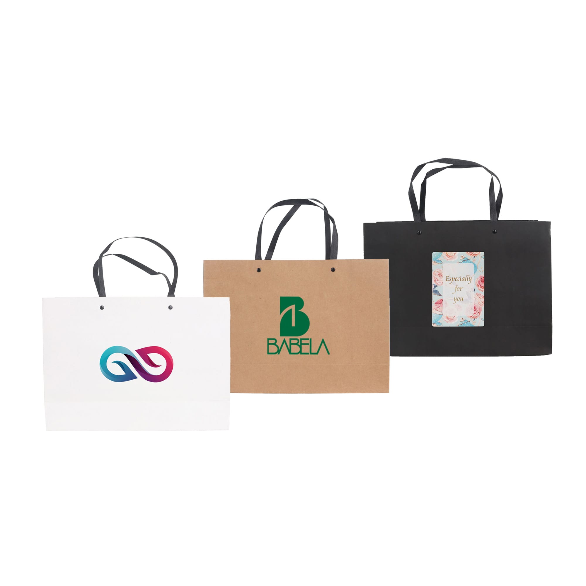 Small Crosswise Paper Bag with Knitted Handle(250 x 170 x 90mm)