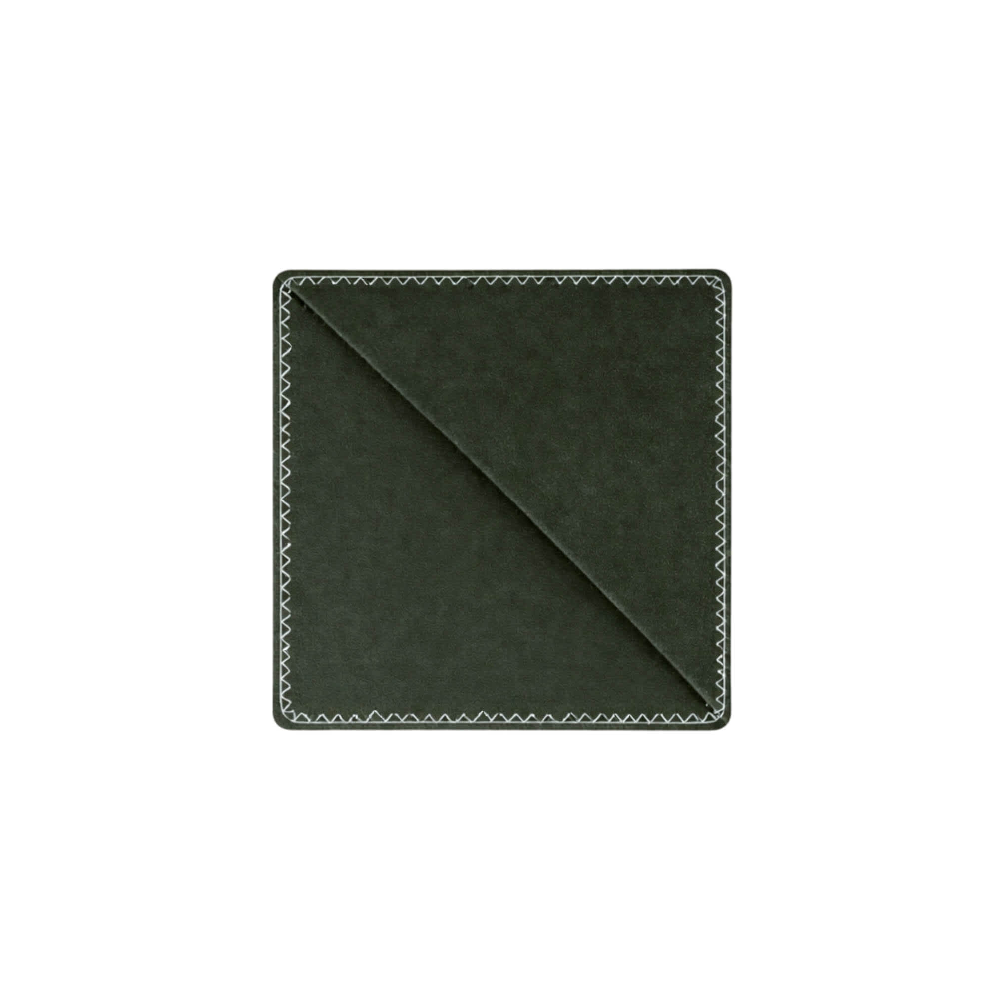 A dark green PU bookmark with a stitched edge. It has a smooth finish and is shaped in a square format.