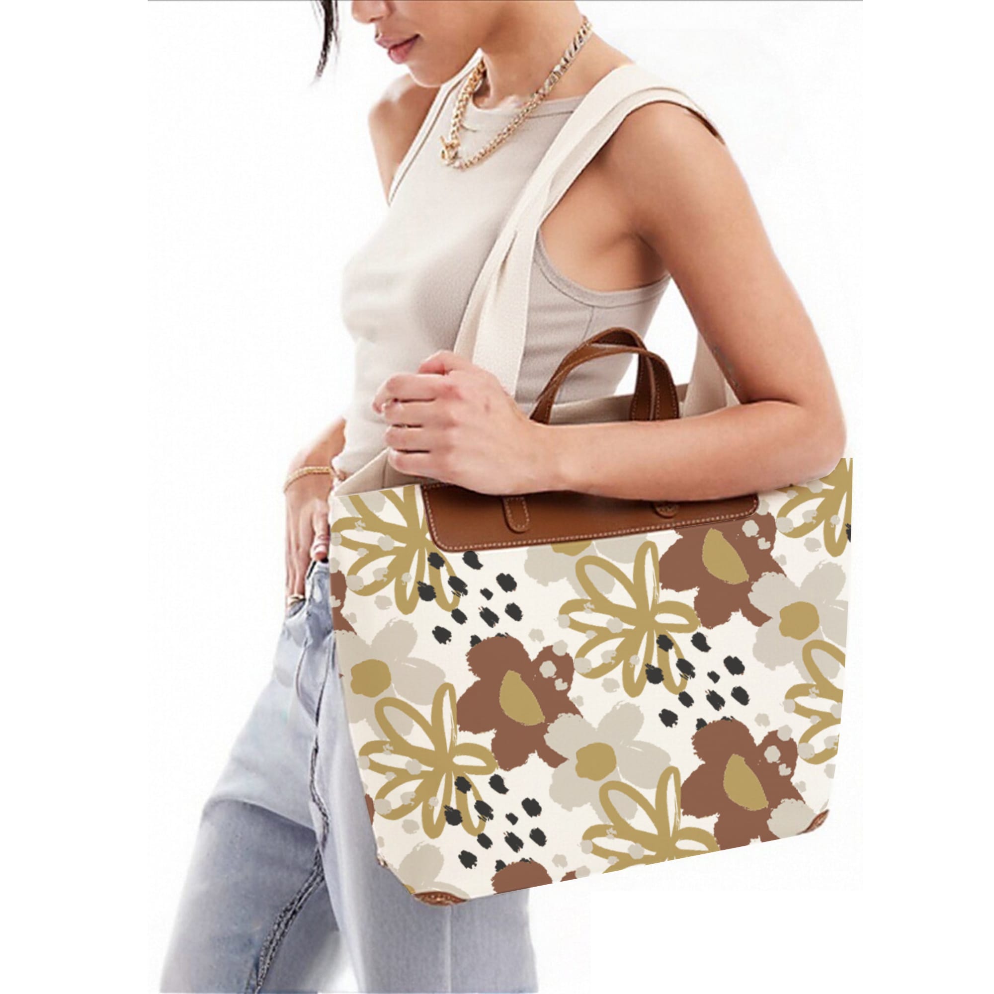 Canvas Bag With Leather Handle