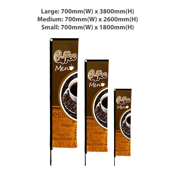 Small rectangular banner in brown and cream, featuring a coffee cup design with a logo.