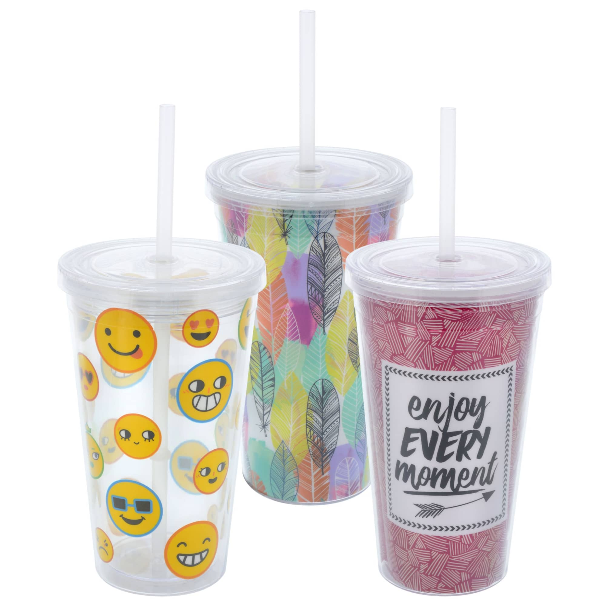 16oz Plastic Cups with Lids & Straws - PXD276 Image 