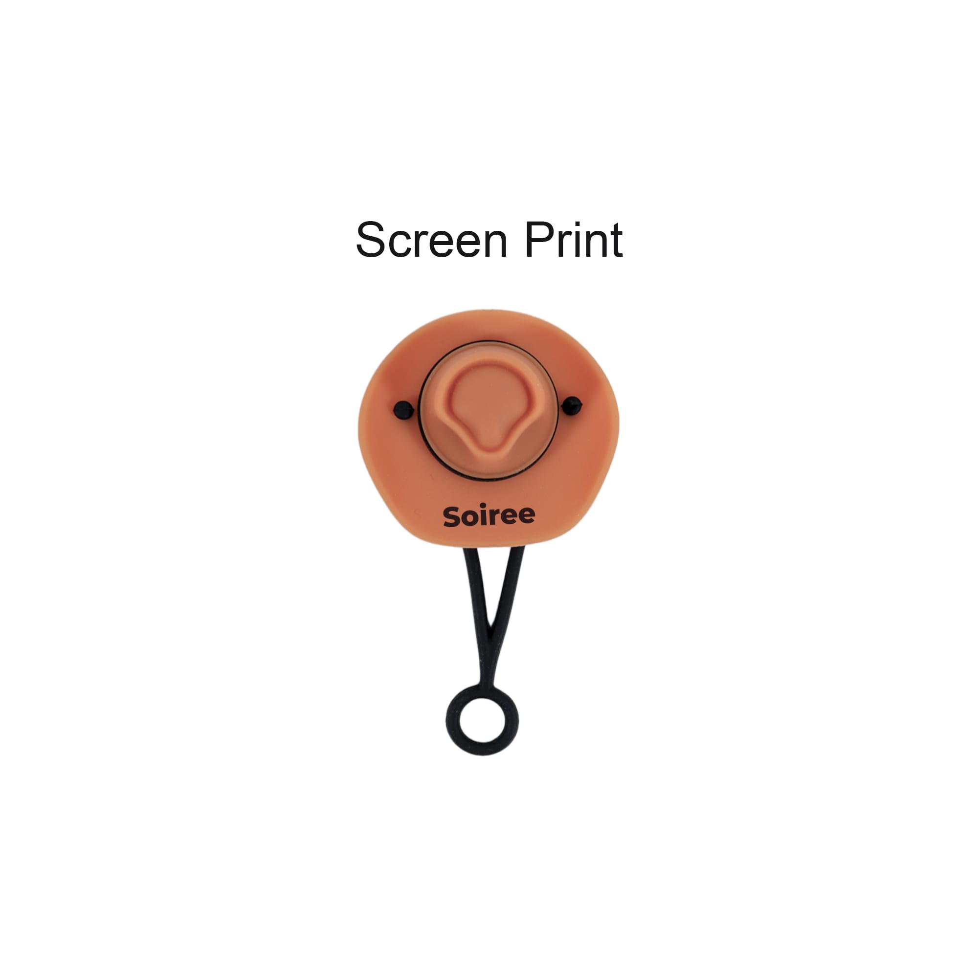 A drink bottle accessory in peach colour featuring a silicone straw cover with a loop for attaching. It has a logo.