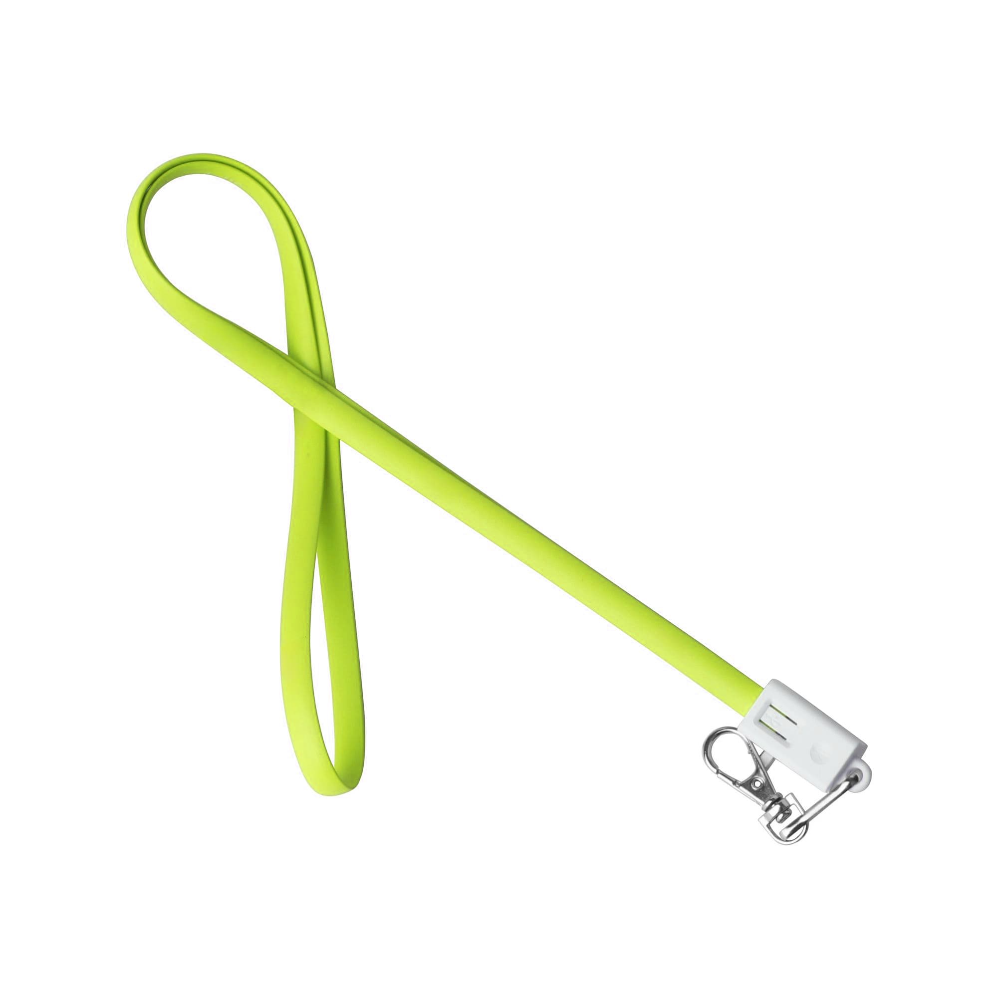 A bright lime green TPE lanyard with a metal clip at one end. Minimalistic design and flexibility.